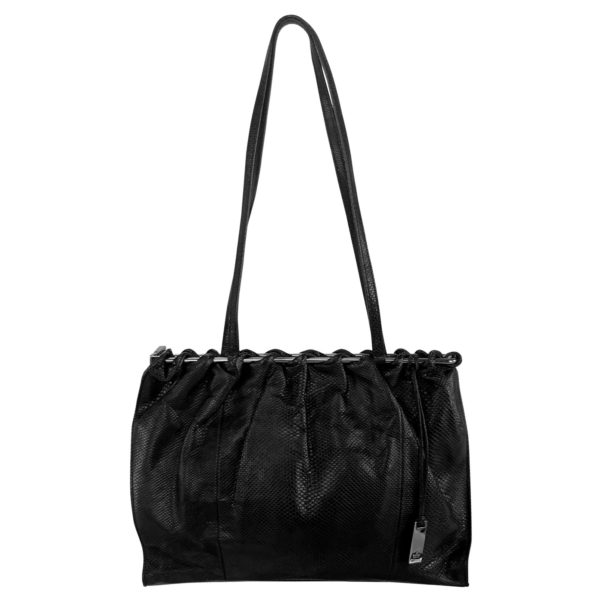 F/W 1999 Gucci by Tom Ford Genuine Karung Snakeskin Black Silver Shoulder Bag - RealList