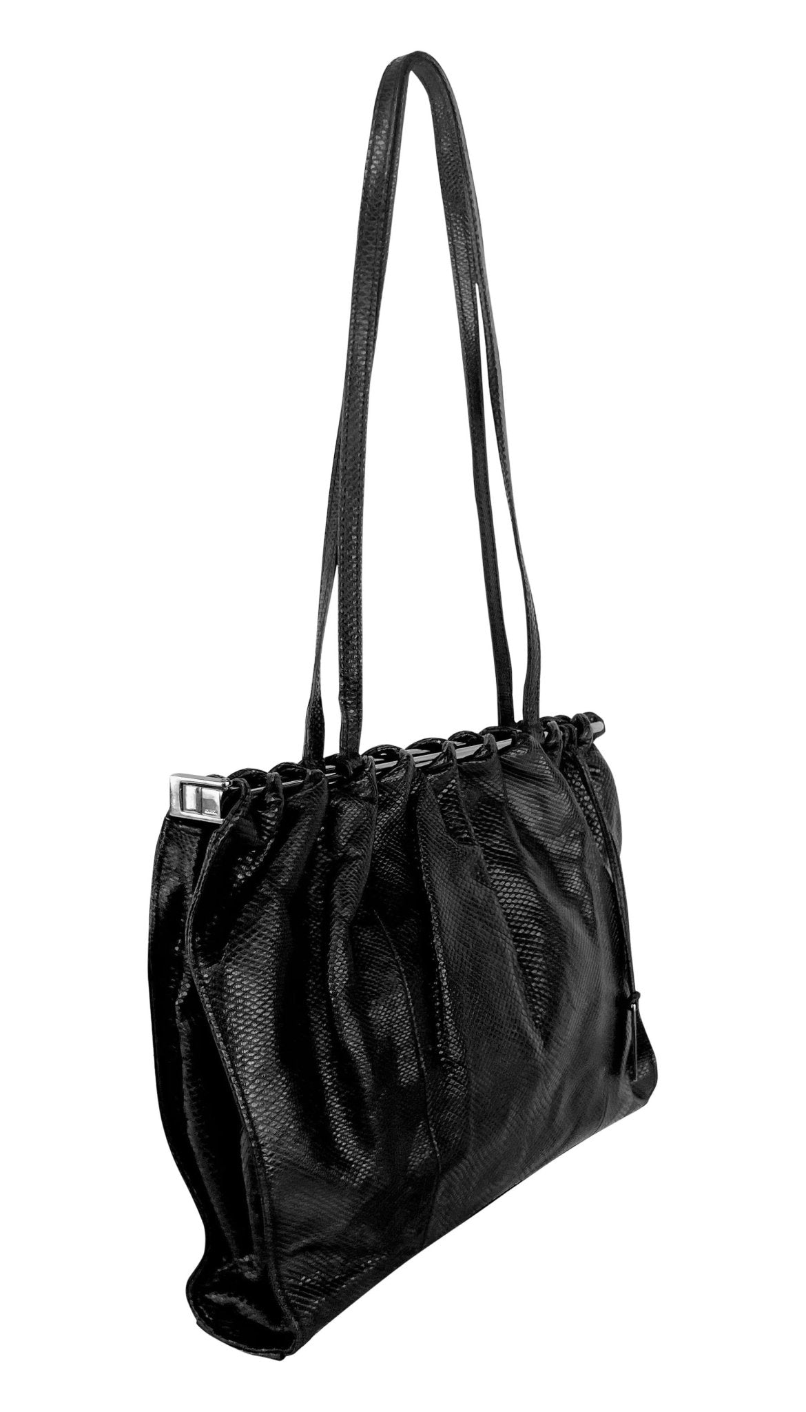 F/W 1999 Gucci by Tom Ford Genuine Karung Snakeskin Black Silver Shoulder Bag - RealList