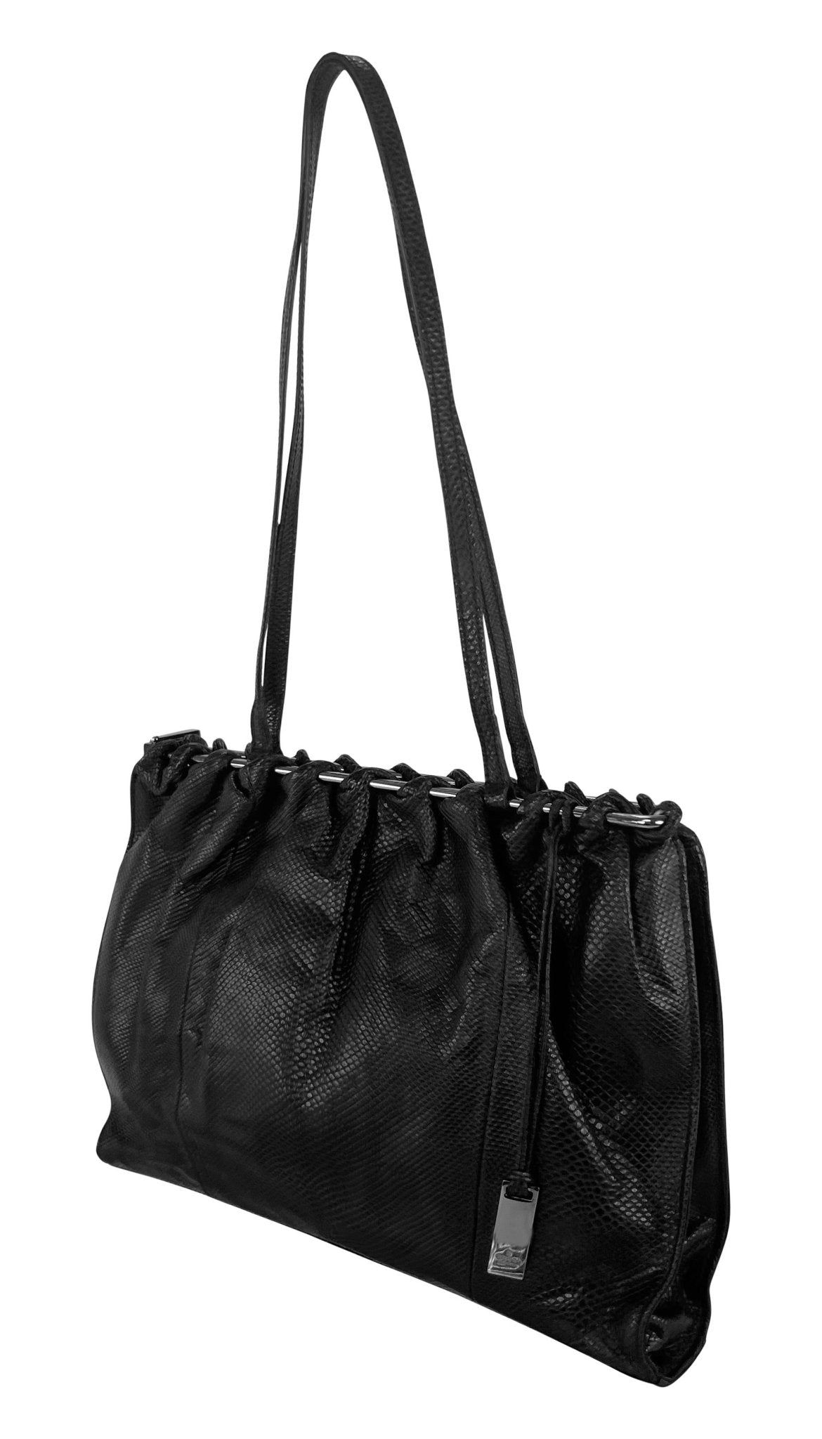 F/W 1999 Gucci by Tom Ford Genuine Karung Snakeskin Black Silver Shoulder Bag - RealList