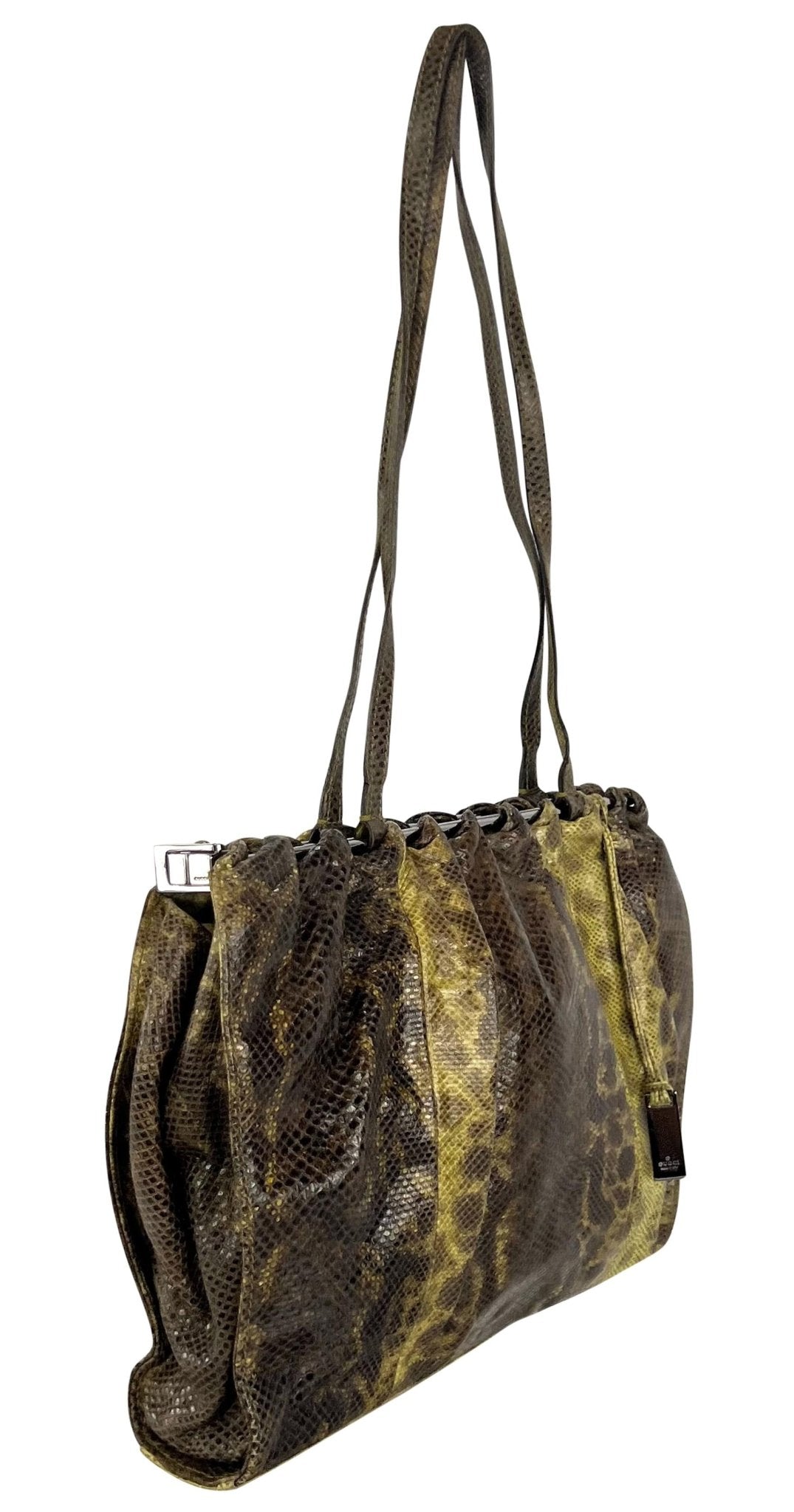 F/W 1999 Gucci by Tom Ford Green Karung Snakeskin Silver Bar Shoulder Bag - RealList