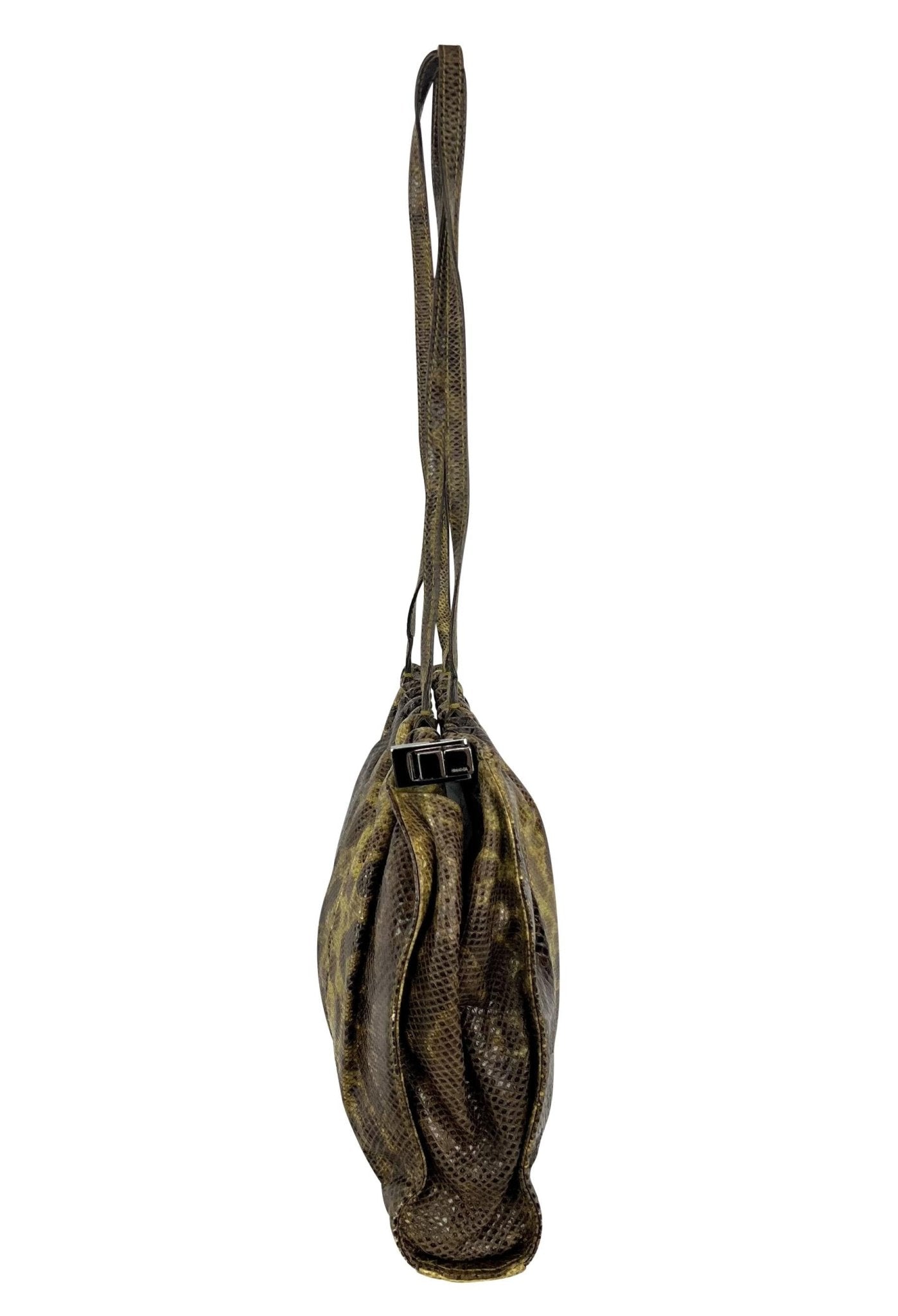 F/W 1999 Gucci by Tom Ford Green Karung Snakeskin Silver Bar Shoulder Bag - RealList