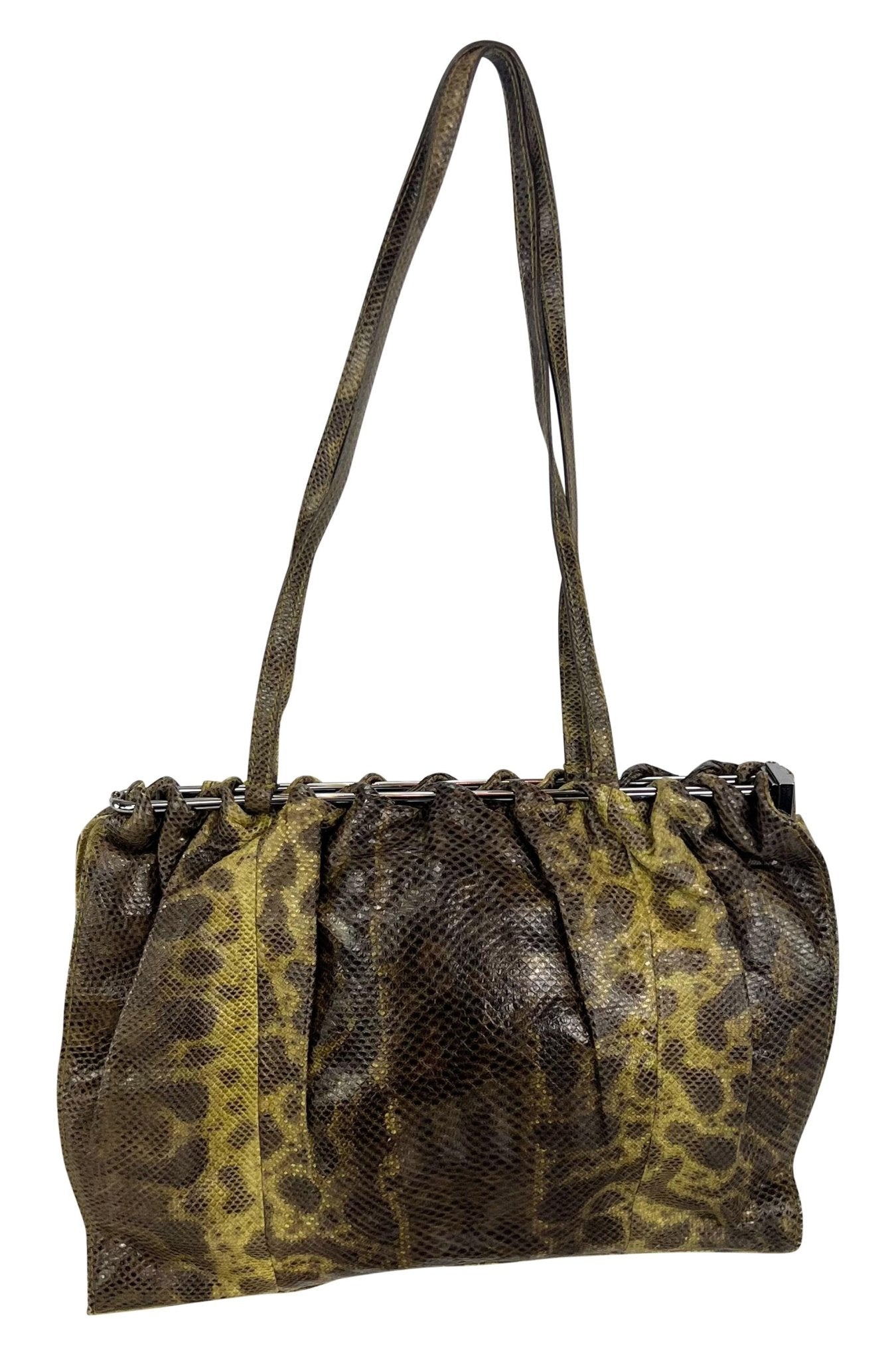 F/W 1999 Gucci by Tom Ford Green Karung Snakeskin Silver Bar Shoulder Bag - RealList