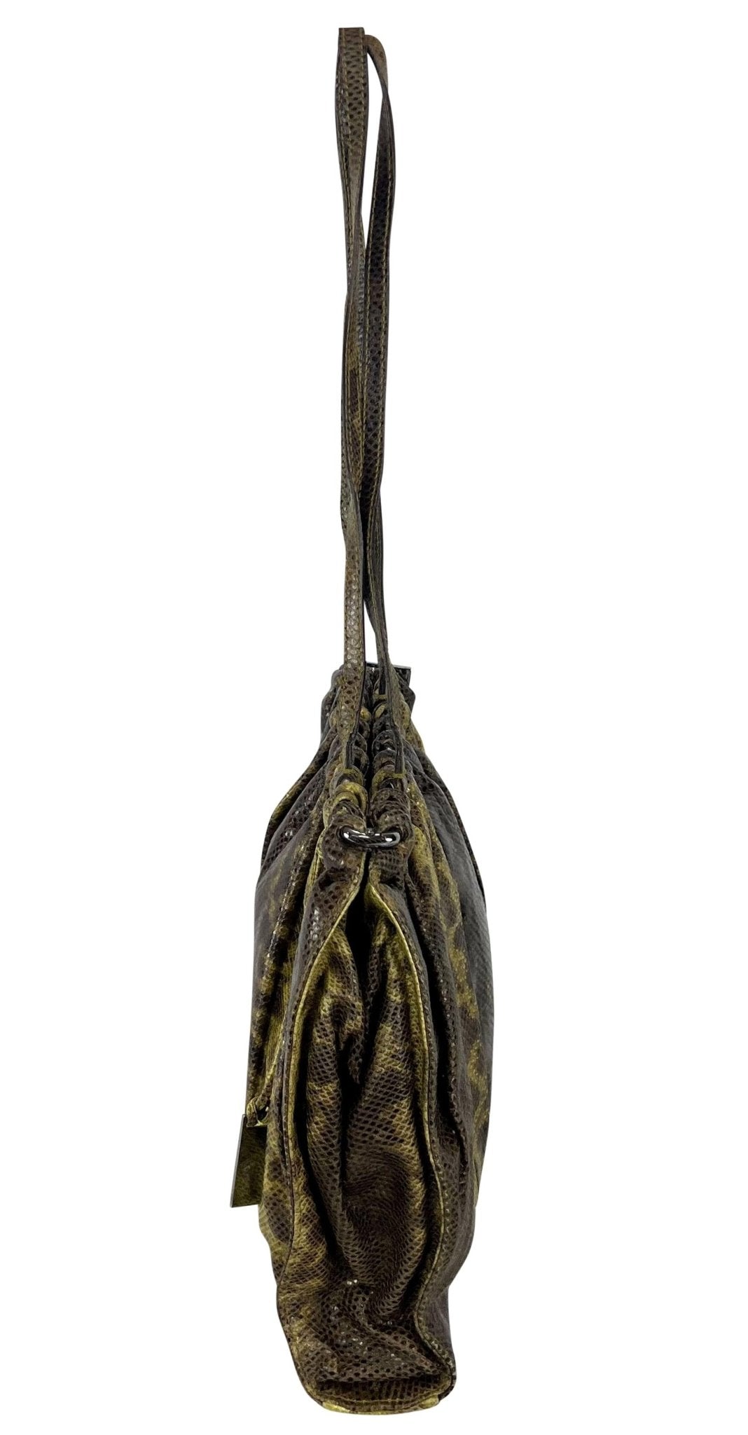 F/W 1999 Gucci by Tom Ford Green Karung Snakeskin Silver Bar Shoulder Bag - RealList