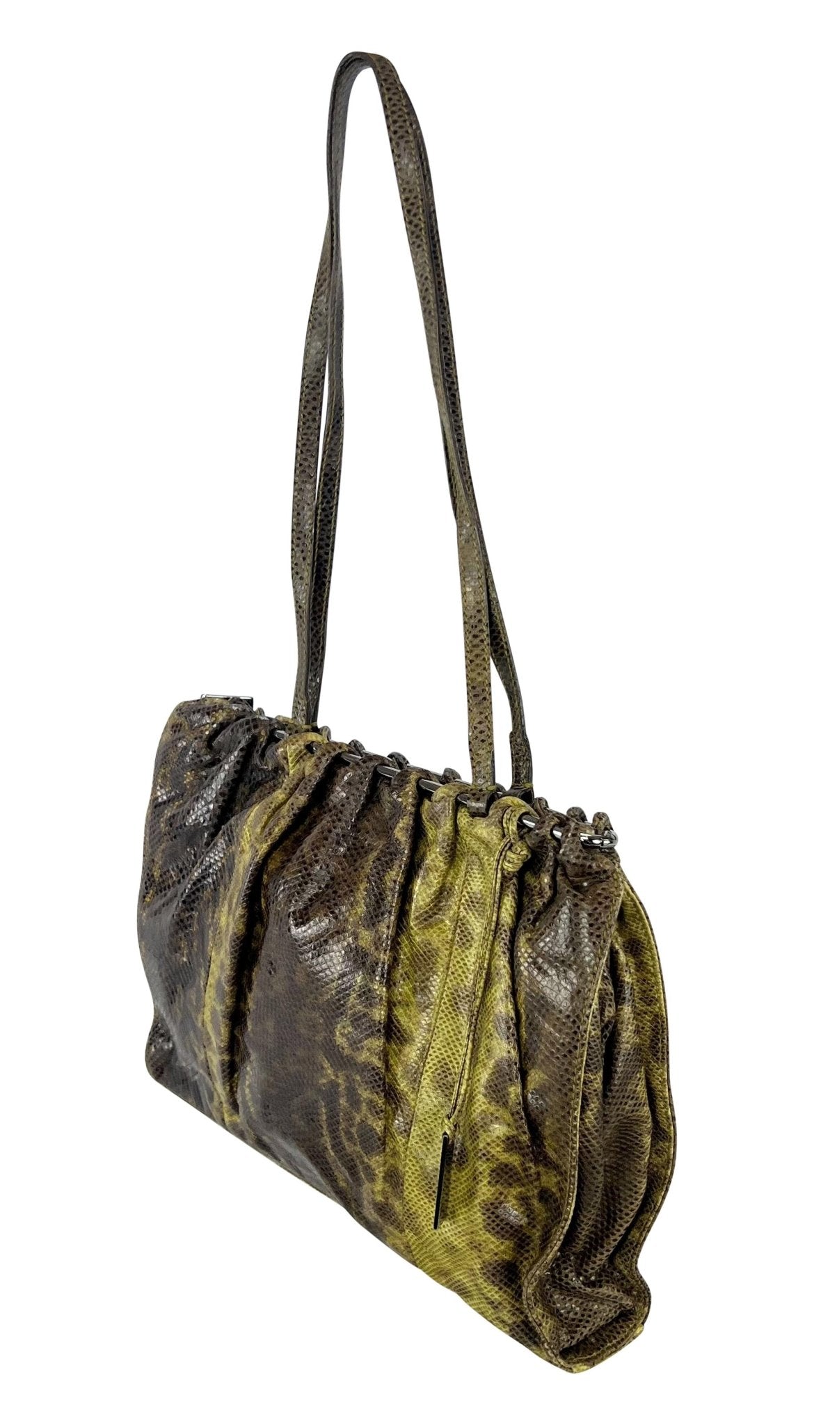 F/W 1999 Gucci by Tom Ford Green Karung Snakeskin Silver Bar Shoulder Bag - RealList