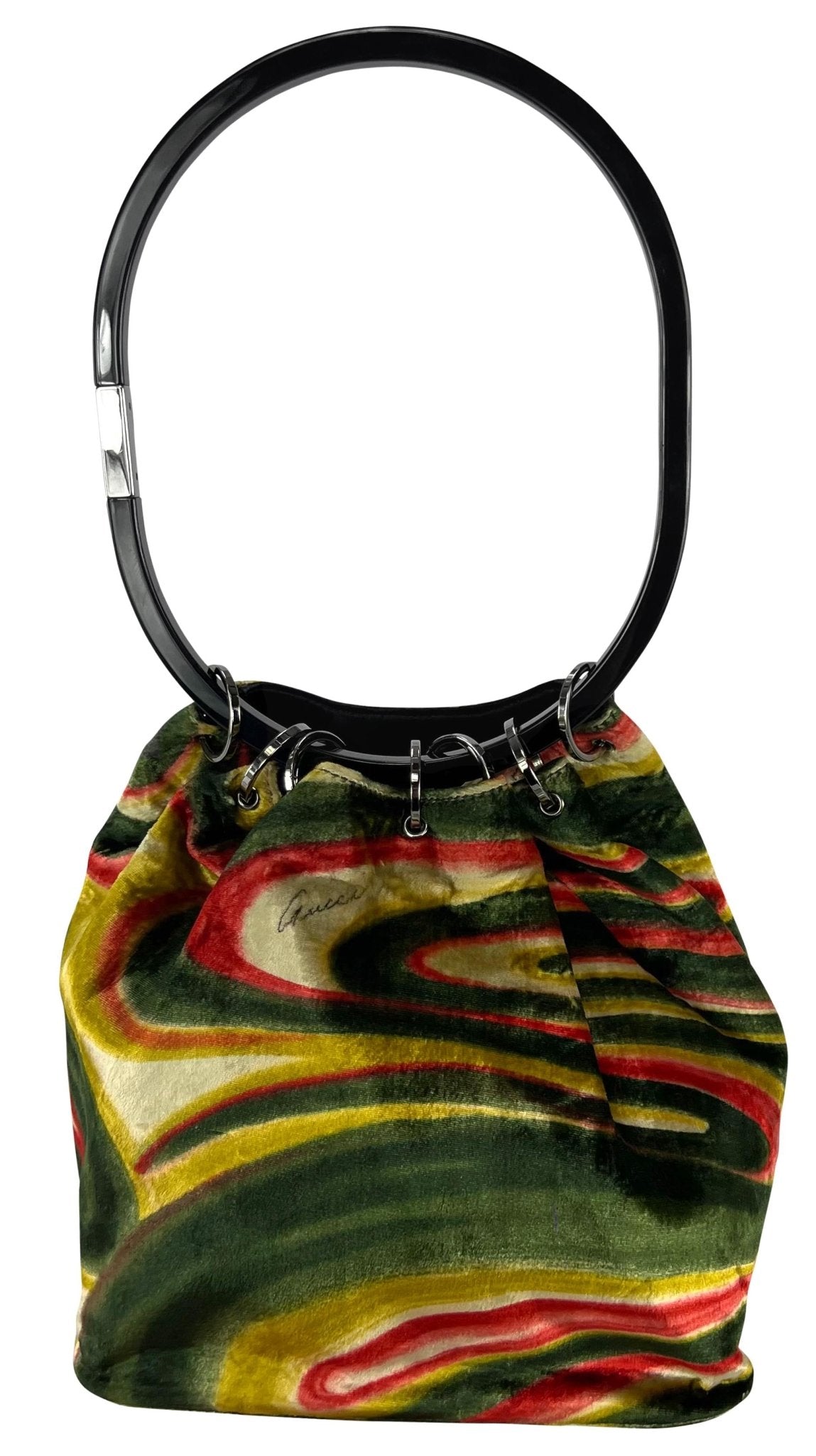F/W 1999 Gucci by Tom Ford Museum Psychedelic Velvet Acrylic Ring Shoulder Bag - RealList