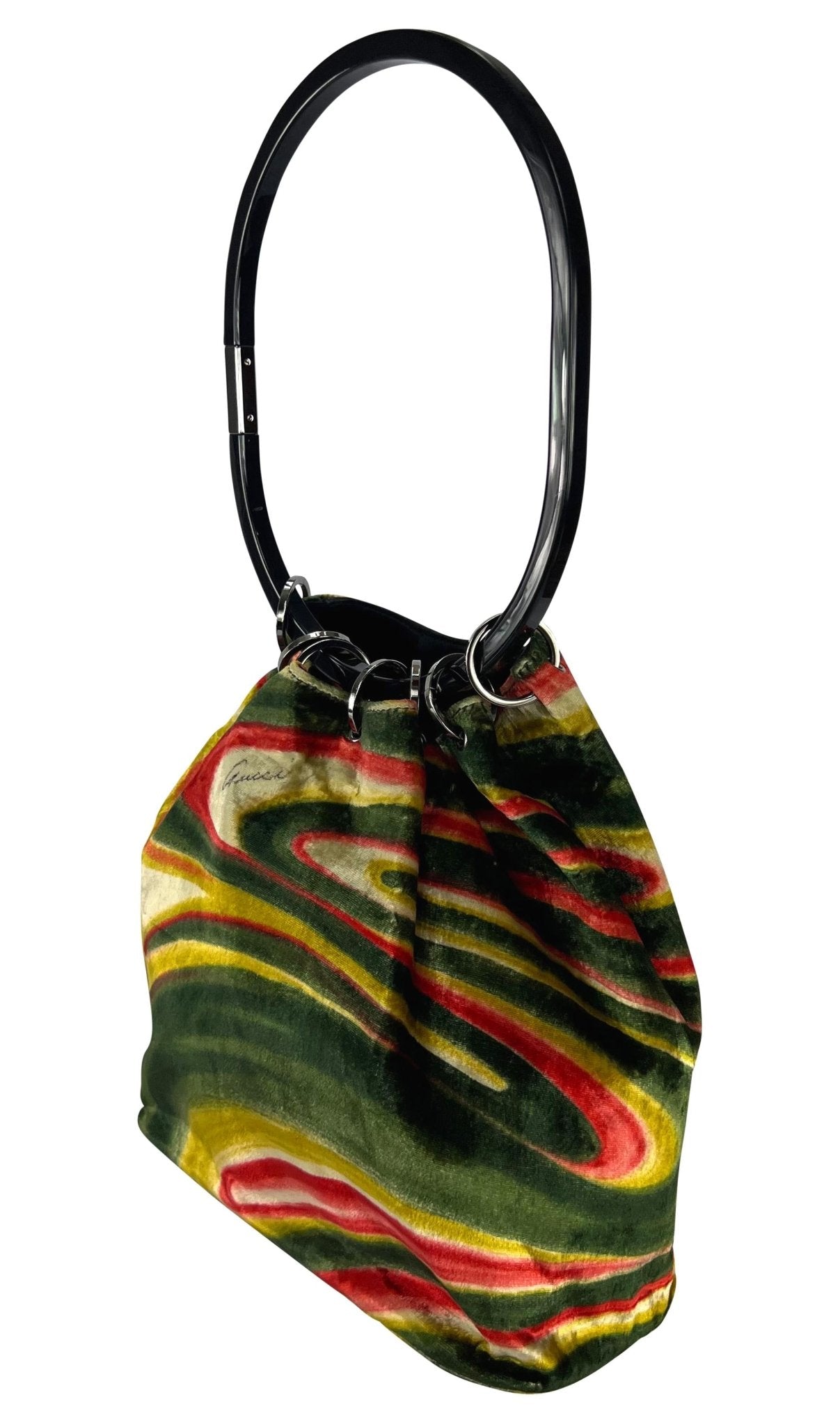 F/W 1999 Gucci by Tom Ford Museum Psychedelic Velvet Acrylic Ring Shoulder Bag - RealList