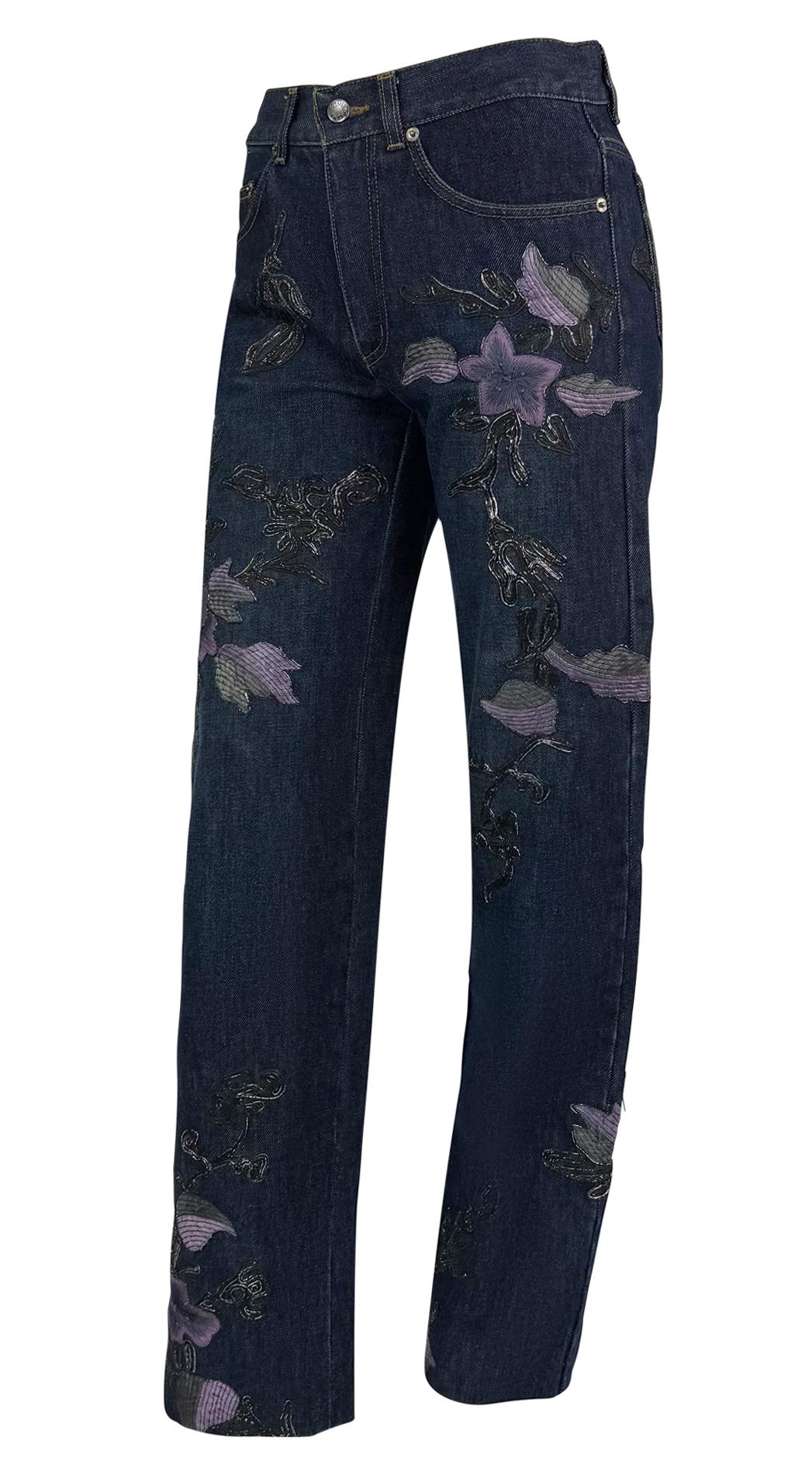 F/W 1999 Gucci by Tom Ford Purple Floral Embroidered Denim Jeans - RealList
