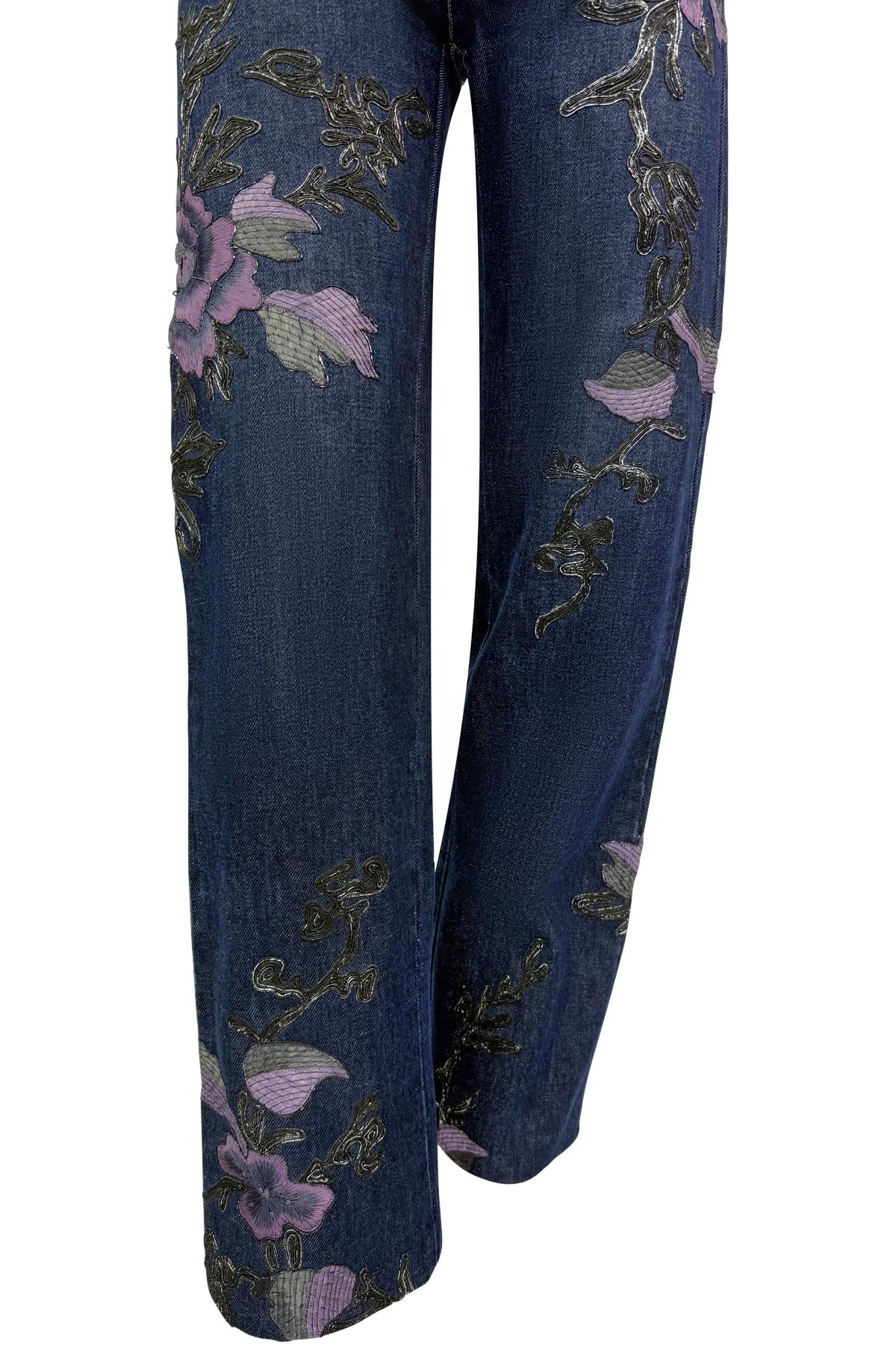 F/W 1999 Gucci by Tom Ford Purple Floral Embroidered Denim Jeans - RealList