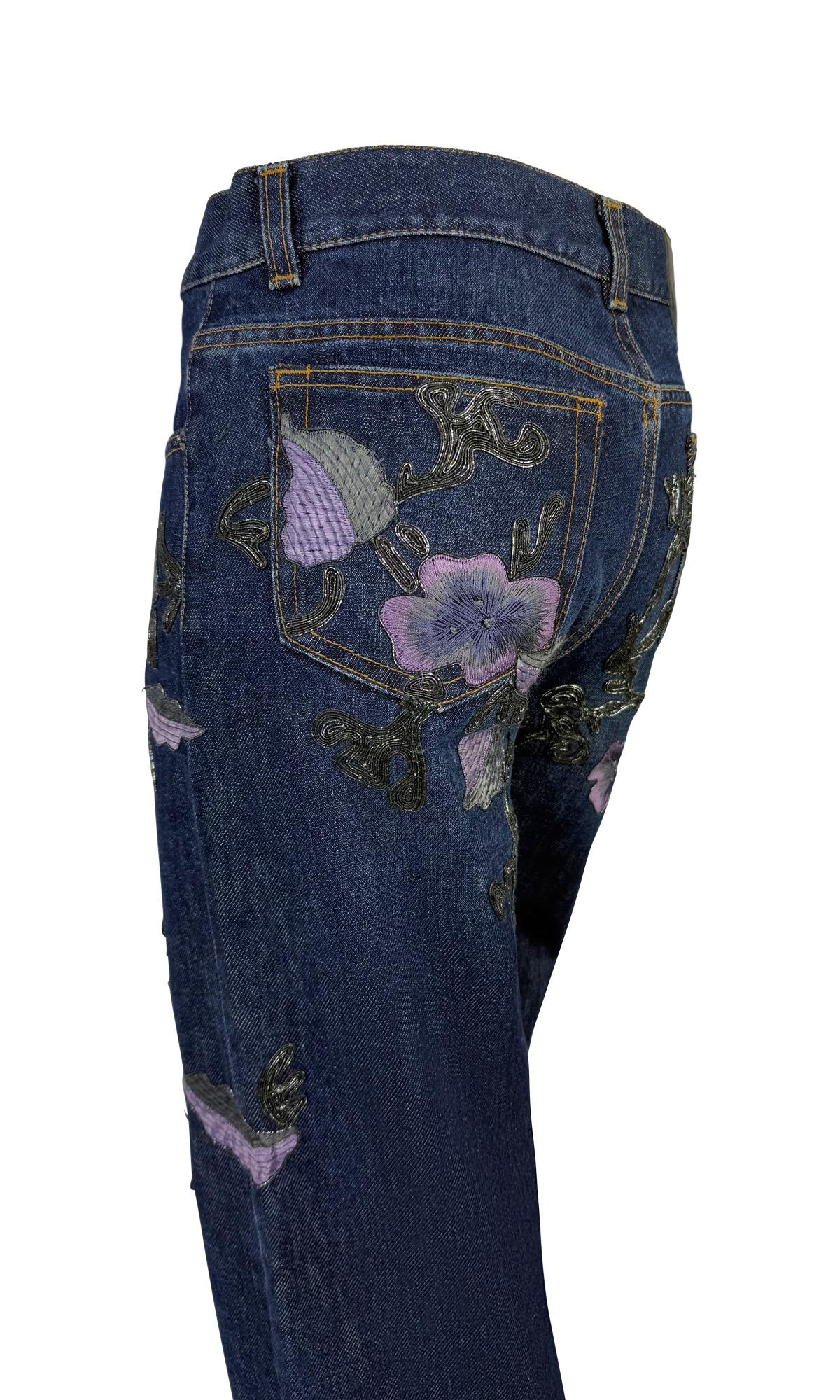 F/W 1999 Gucci by Tom Ford Purple Floral Embroidered Denim Jeans - RealList