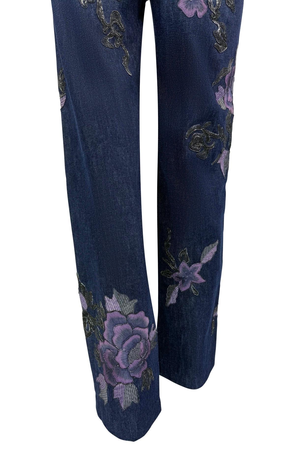 F/W 1999 Gucci by Tom Ford Purple Floral Embroidered Denim Jeans - RealList