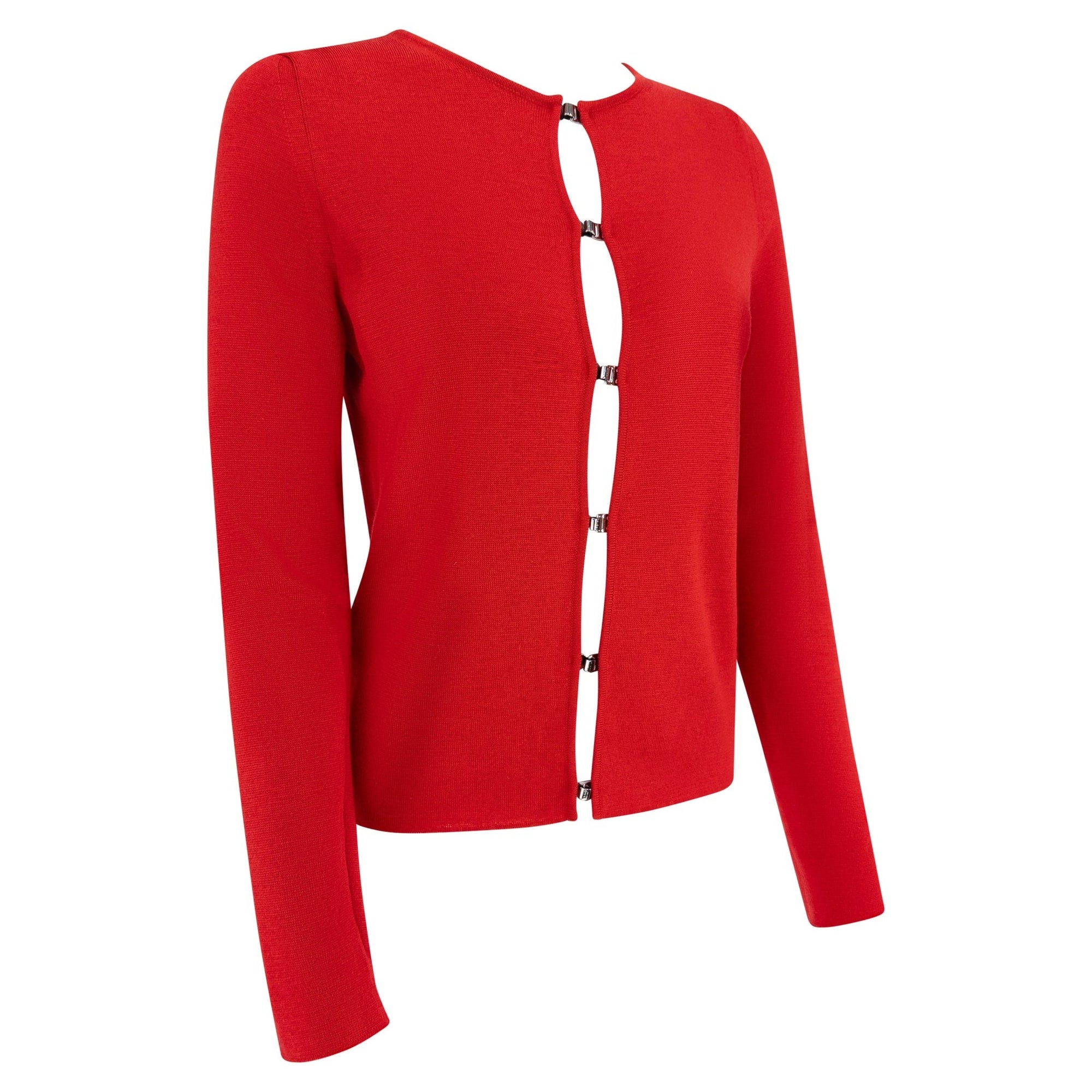 F/W 1999 Gucci by Tom Ford Red Fleece Wool Metal Hook Closure Sweater Top - RealList