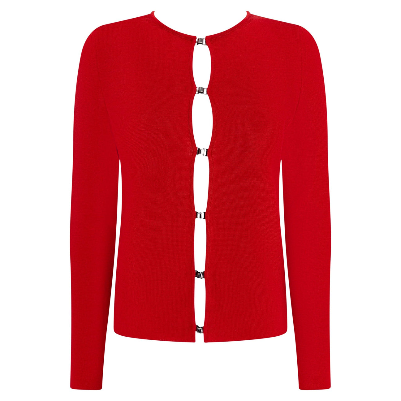 F/W 1999 Gucci by Tom Ford Red Fleece Wool Metal Hook Closure Sweater Top - RealList