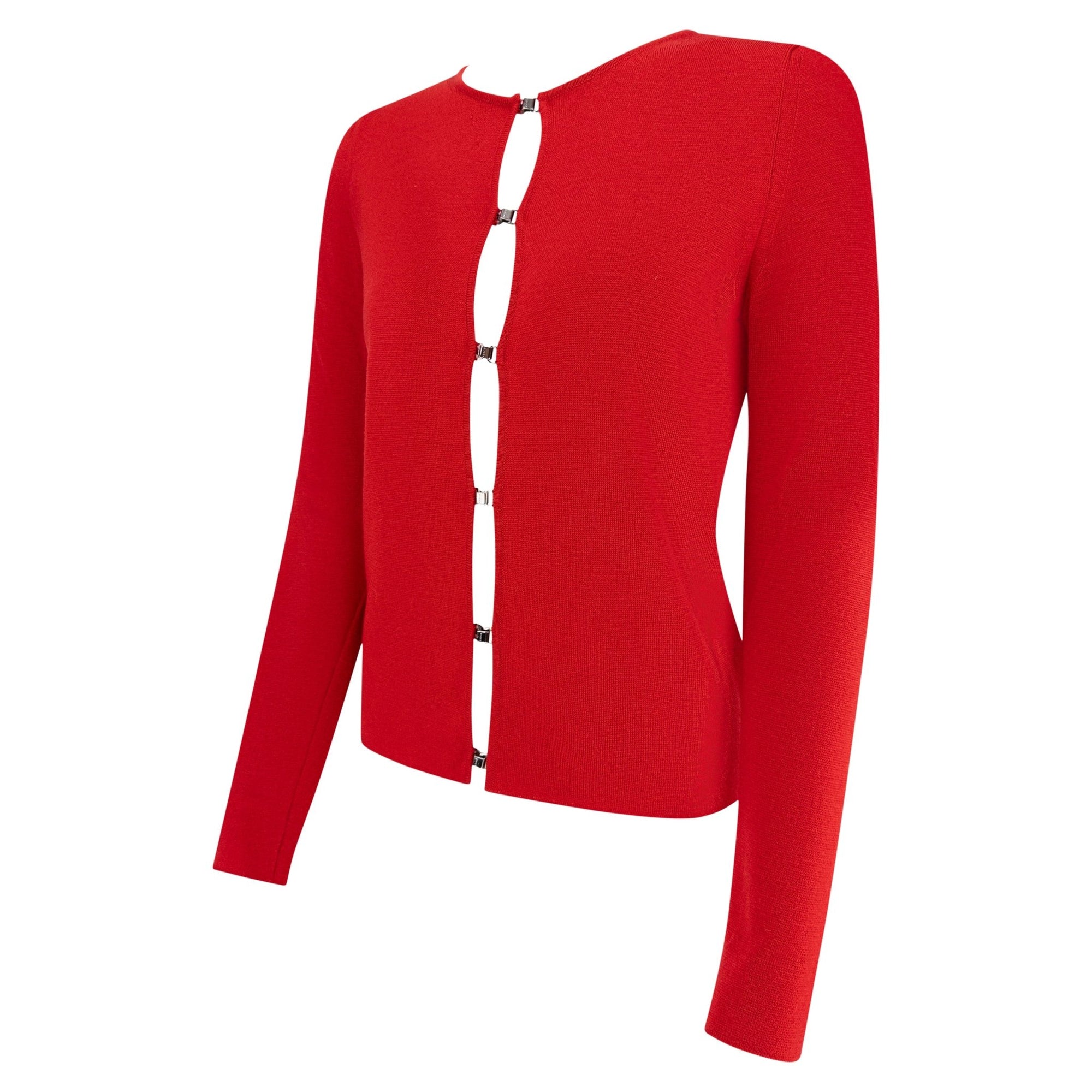 F/W 1999 Gucci by Tom Ford Red Fleece Wool Metal Hook Closure Sweater Top - RealList