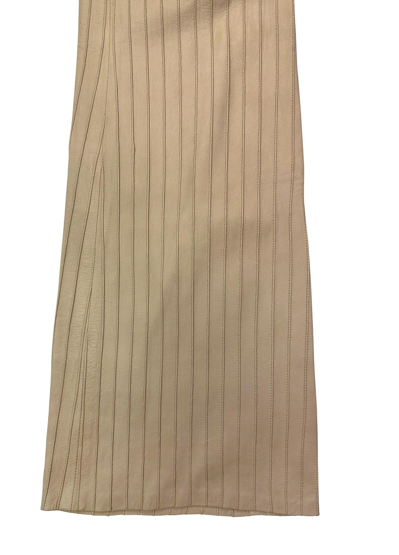 F/W 1999 Gucci by Tom Ford Runway Ad Beige Pintuck Leather Flared Pants - RealList