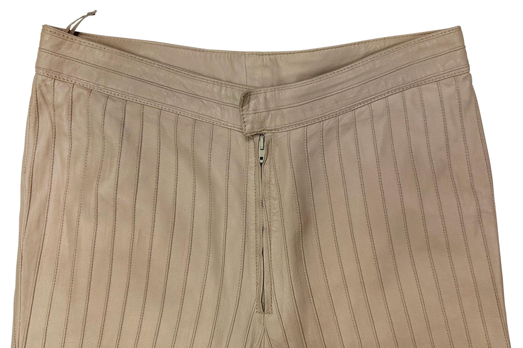 F/W 1999 Gucci by Tom Ford Runway Ad Beige Pintuck Leather Flared Pants - RealList