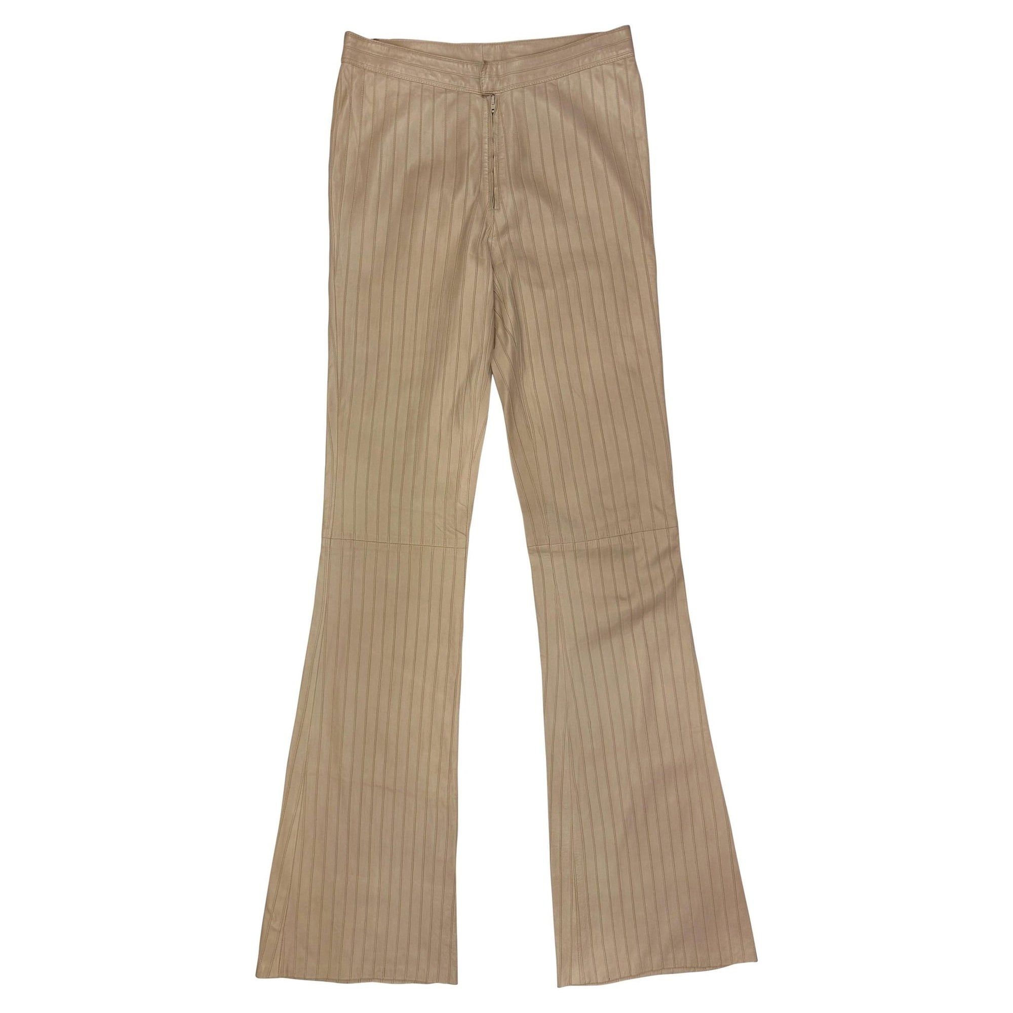 F/W 1999 Gucci by Tom Ford Runway Ad Beige Pintuck Leather Flared Pants - RealList