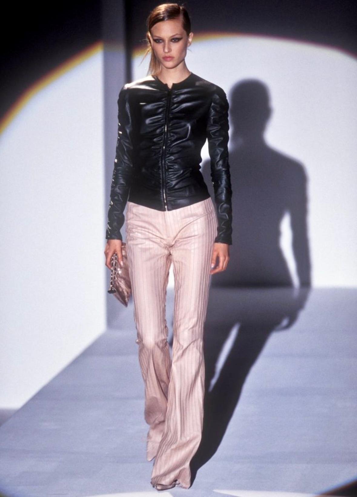 F/W 1999 Gucci by Tom Ford Runway Ad Beige Pintuck Leather Flared Pants - RealList