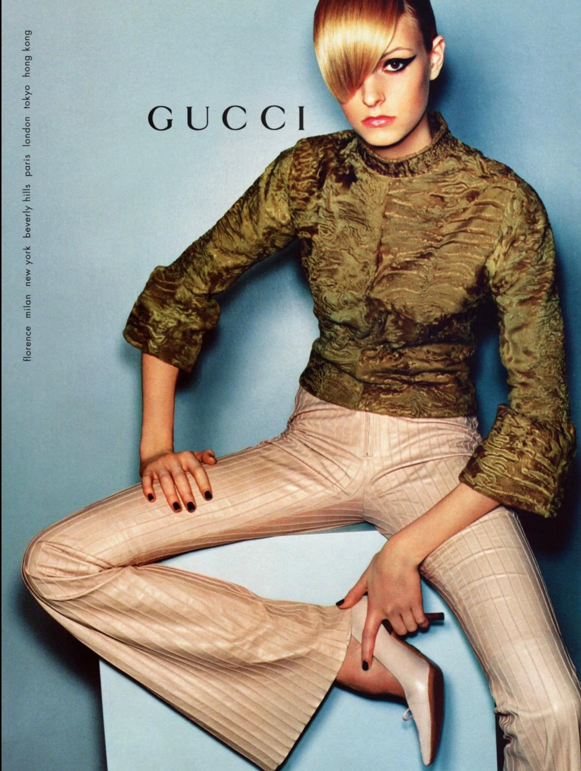 F/W 1999 Gucci by Tom Ford Runway Ad Beige Pintuck Leather Flared Pants - RealList