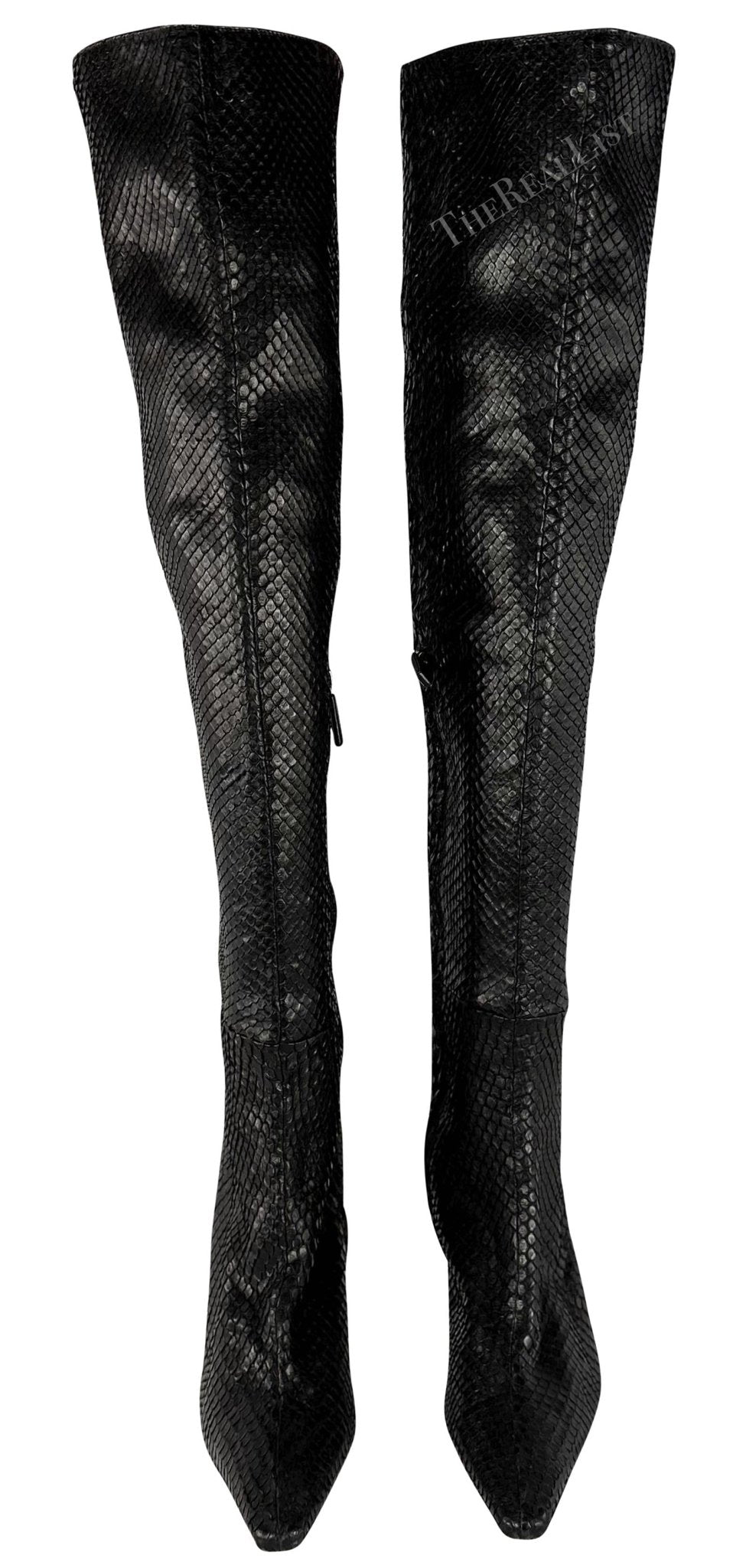 F/W 1999 Gucci by Tom Ford Runway Ad Black Anaconda Snakeskin Heel Boots 10B - RealList