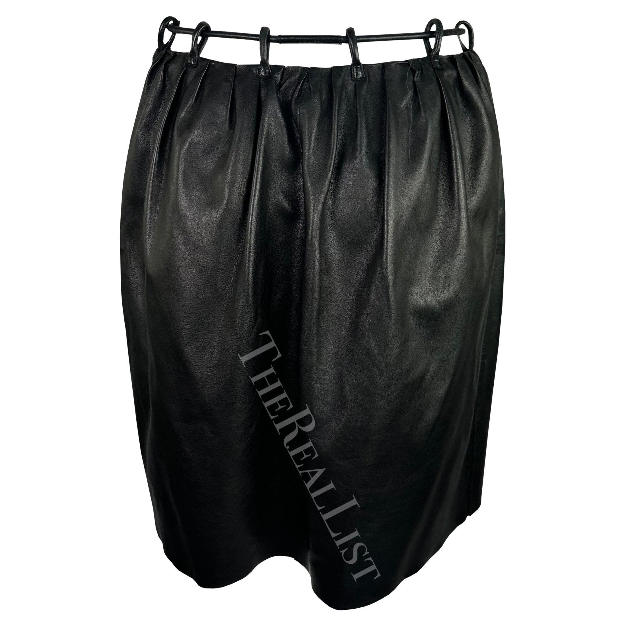 F/W 1999 Gucci by Tom Ford Runway Black Leather Cord Belted Skirt - RealList
