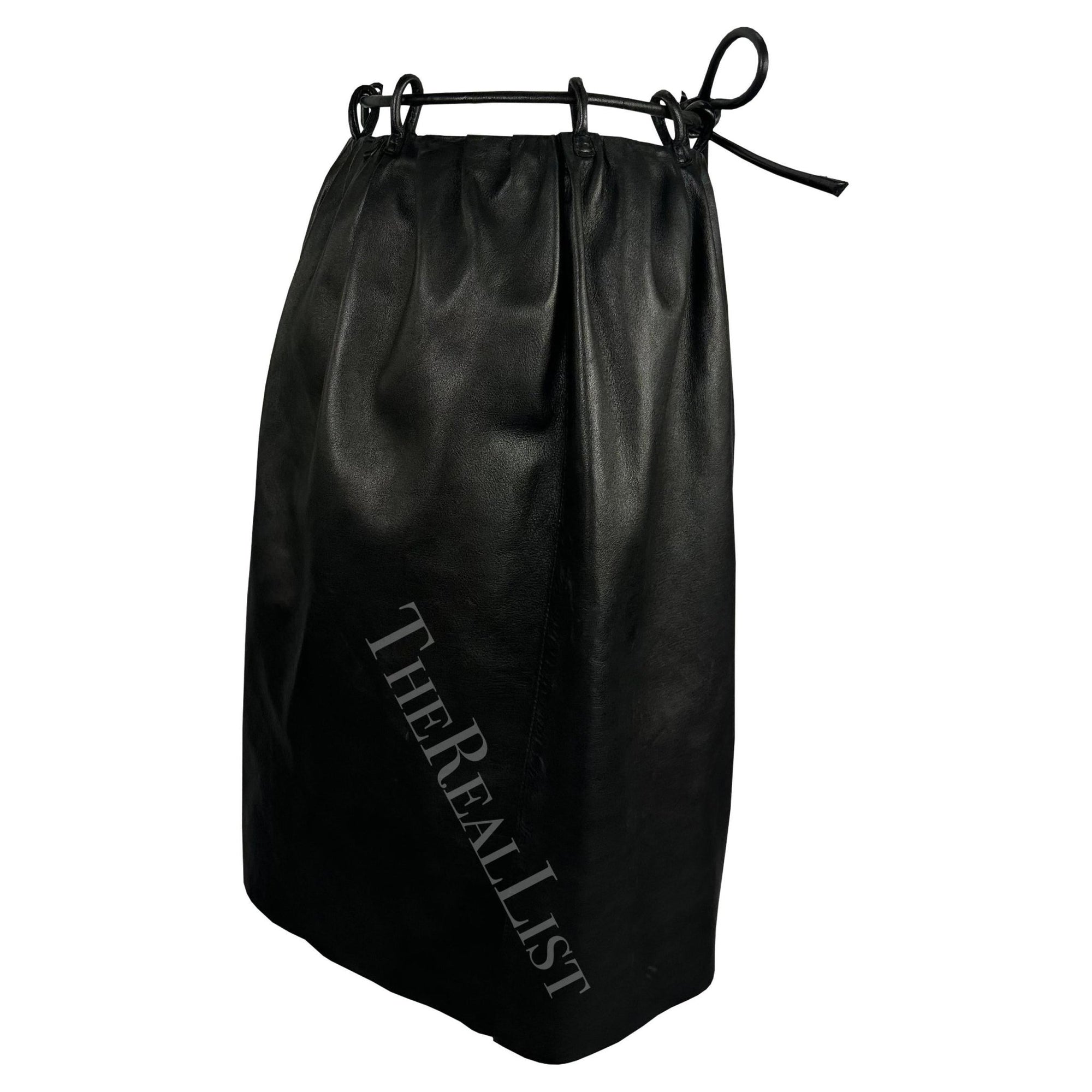 F/W 1999 Gucci by Tom Ford Runway Black Leather Cord Belted Skirt - RealList