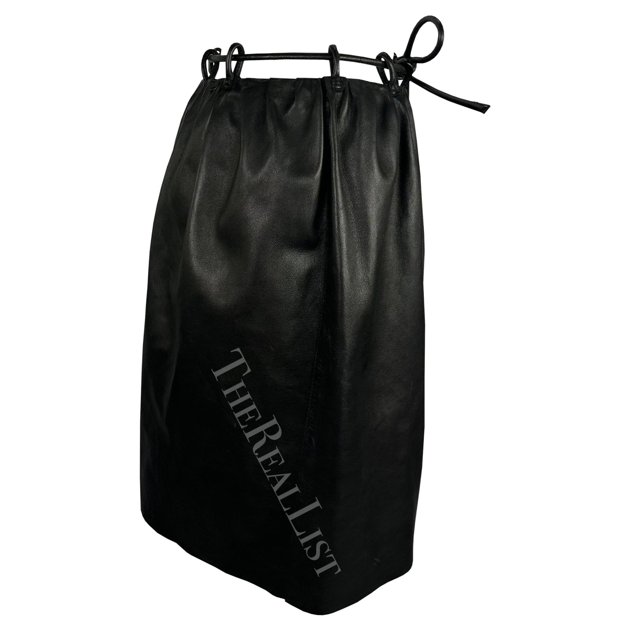 F/W 1999 Gucci by Tom Ford Runway Black Leather Cord Belted Skirt - RealList