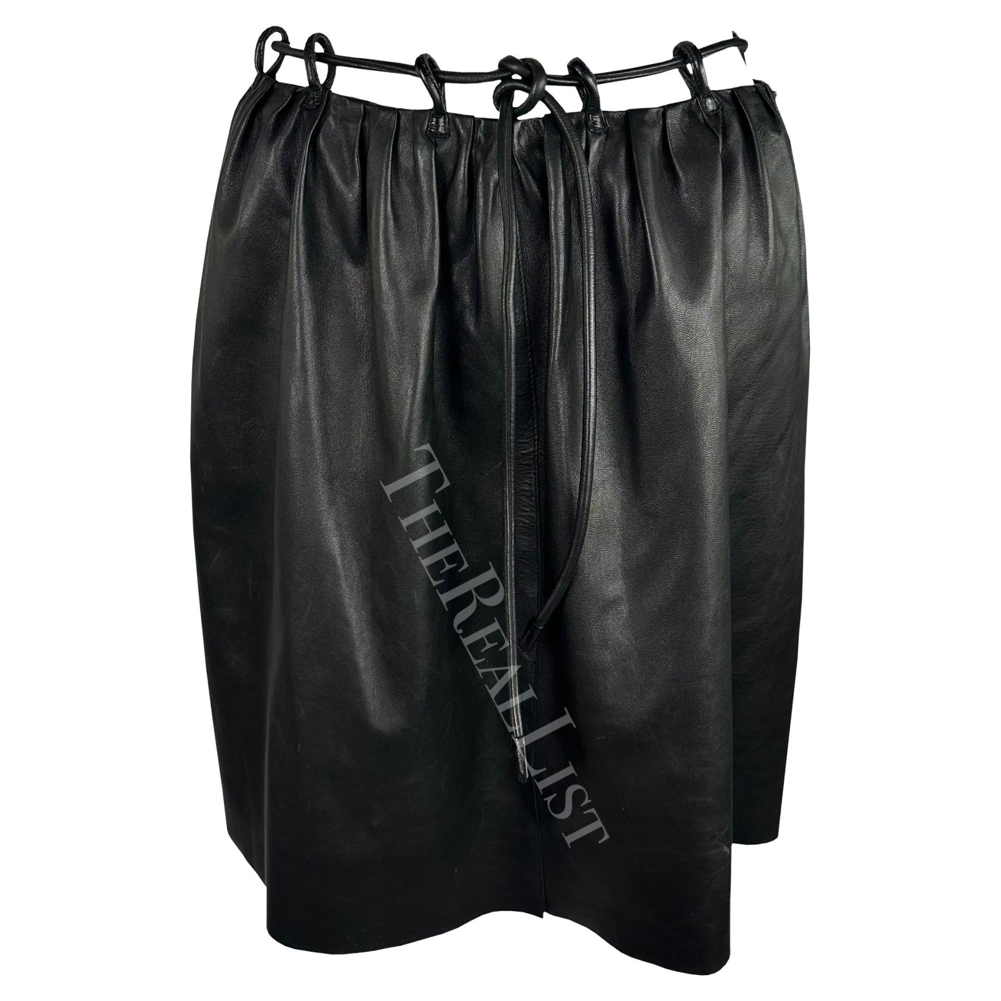 F/W 1999 Gucci by Tom Ford Runway Black Leather Cord Belted Skirt - RealList