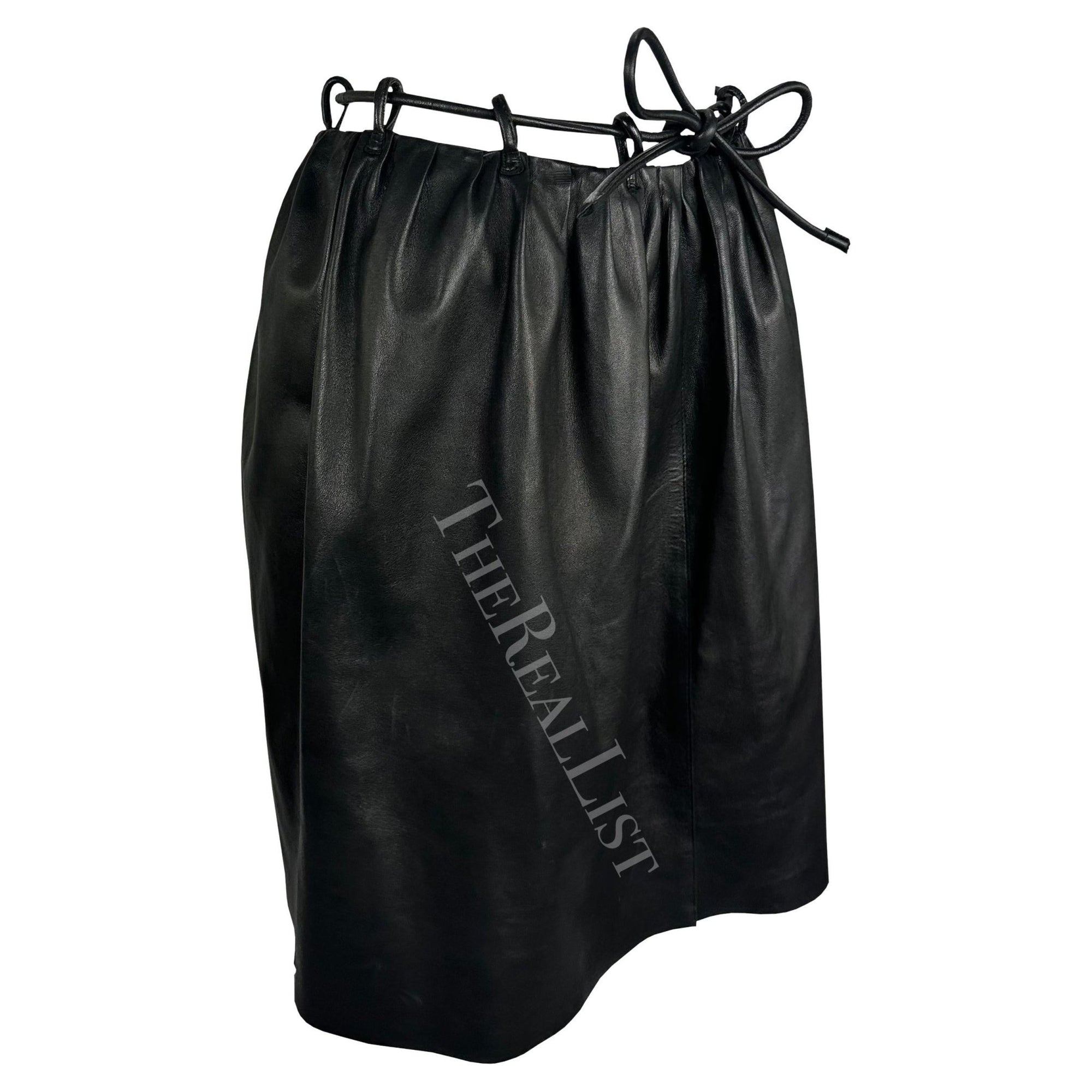 F/W 1999 Gucci by Tom Ford Runway Black Leather Cord Belted Skirt - RealList