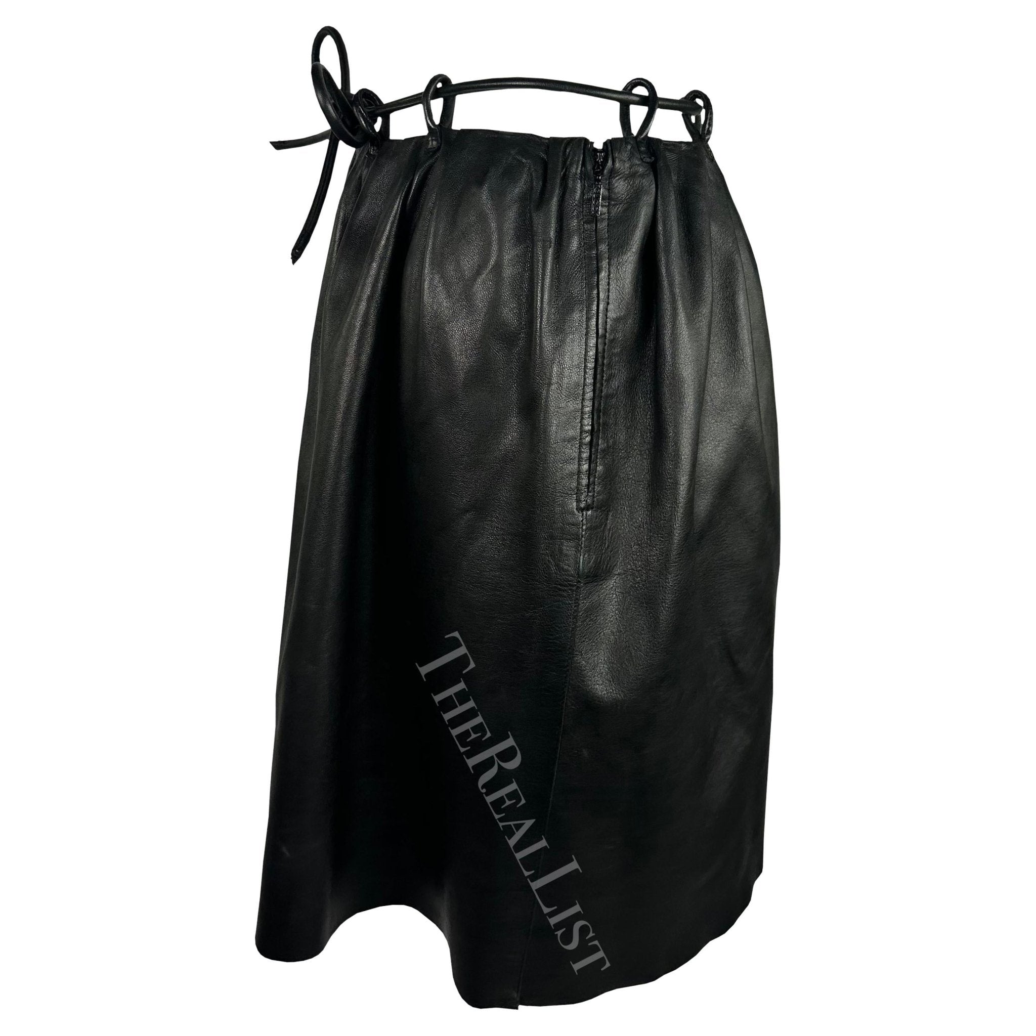 F/W 1999 Gucci by Tom Ford Runway Black Leather Cord Belted Skirt - RealList