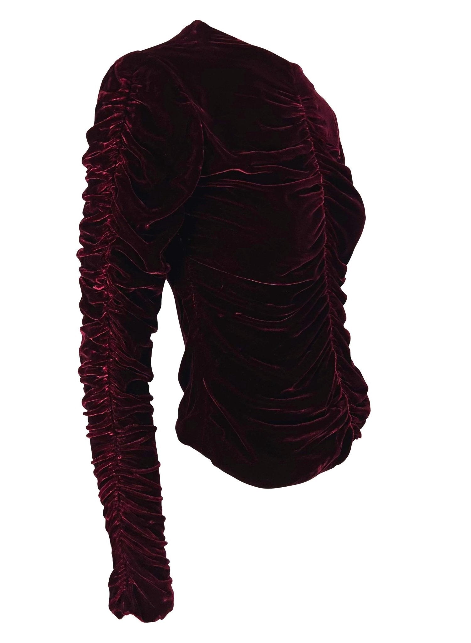 F/W 1999 Gucci by Tom Ford Runway Burgundy Ruched Velvet Blouse - RealList