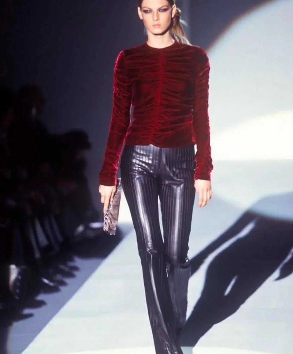 F/W 1999 Gucci by Tom Ford Runway Burgundy Ruched Velvet Blouse - RealList