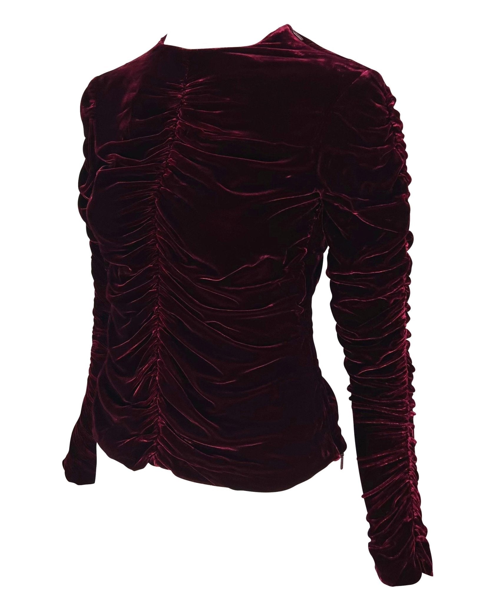 F/W 1999 Gucci by Tom Ford Runway Burgundy Ruched Velvet Blouse - RealList