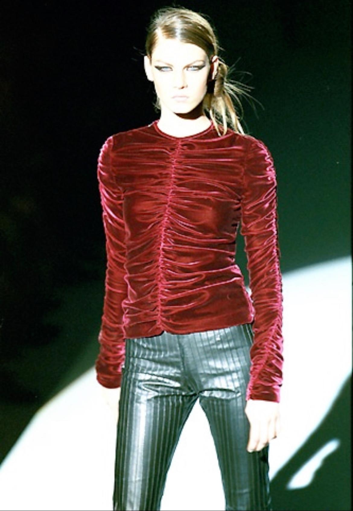 F/W 1999 Gucci by Tom Ford Runway Burgundy Ruched Velvet Blouse - RealList