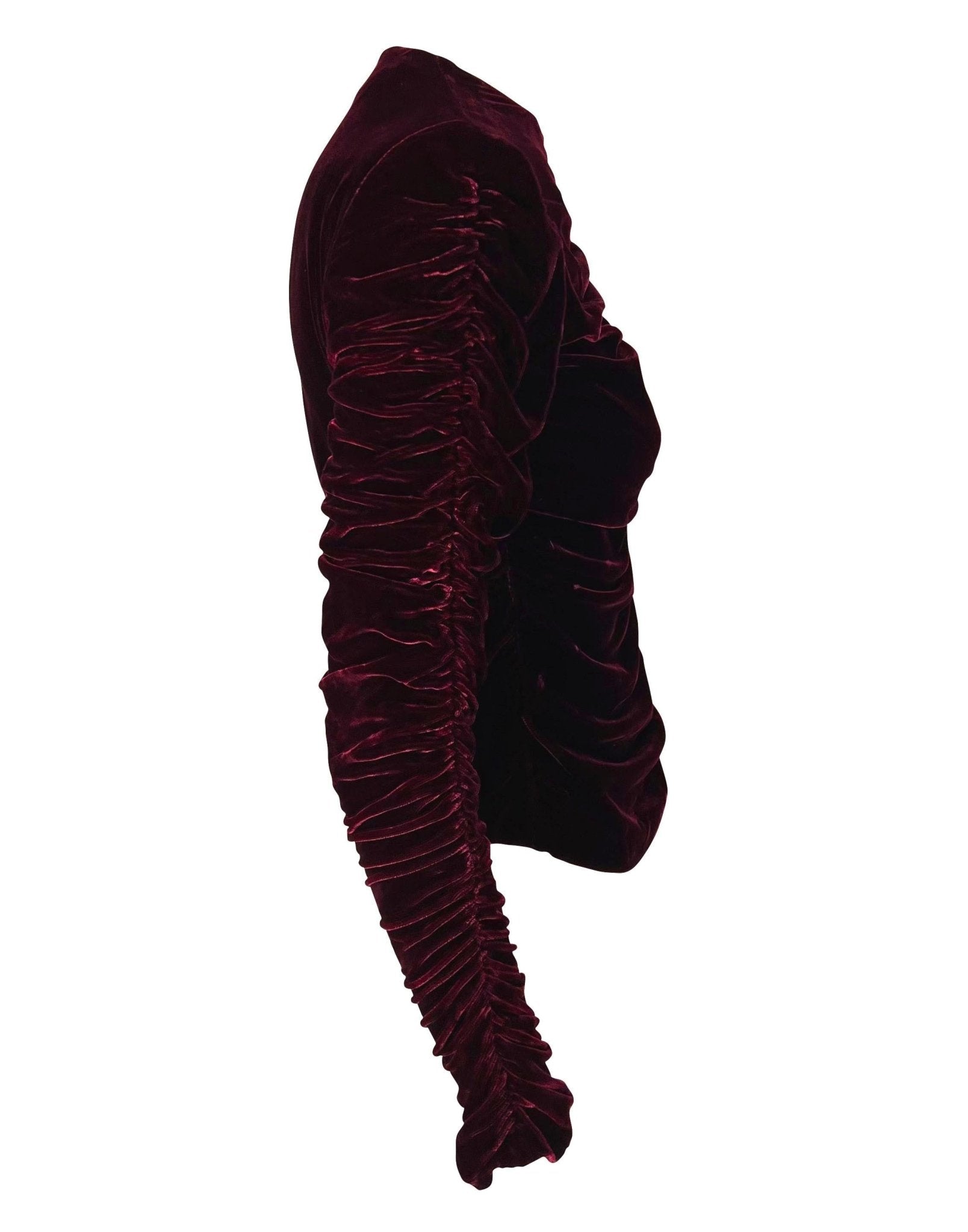 F/W 1999 Gucci by Tom Ford Runway Burgundy Ruched Velvet Blouse - RealList