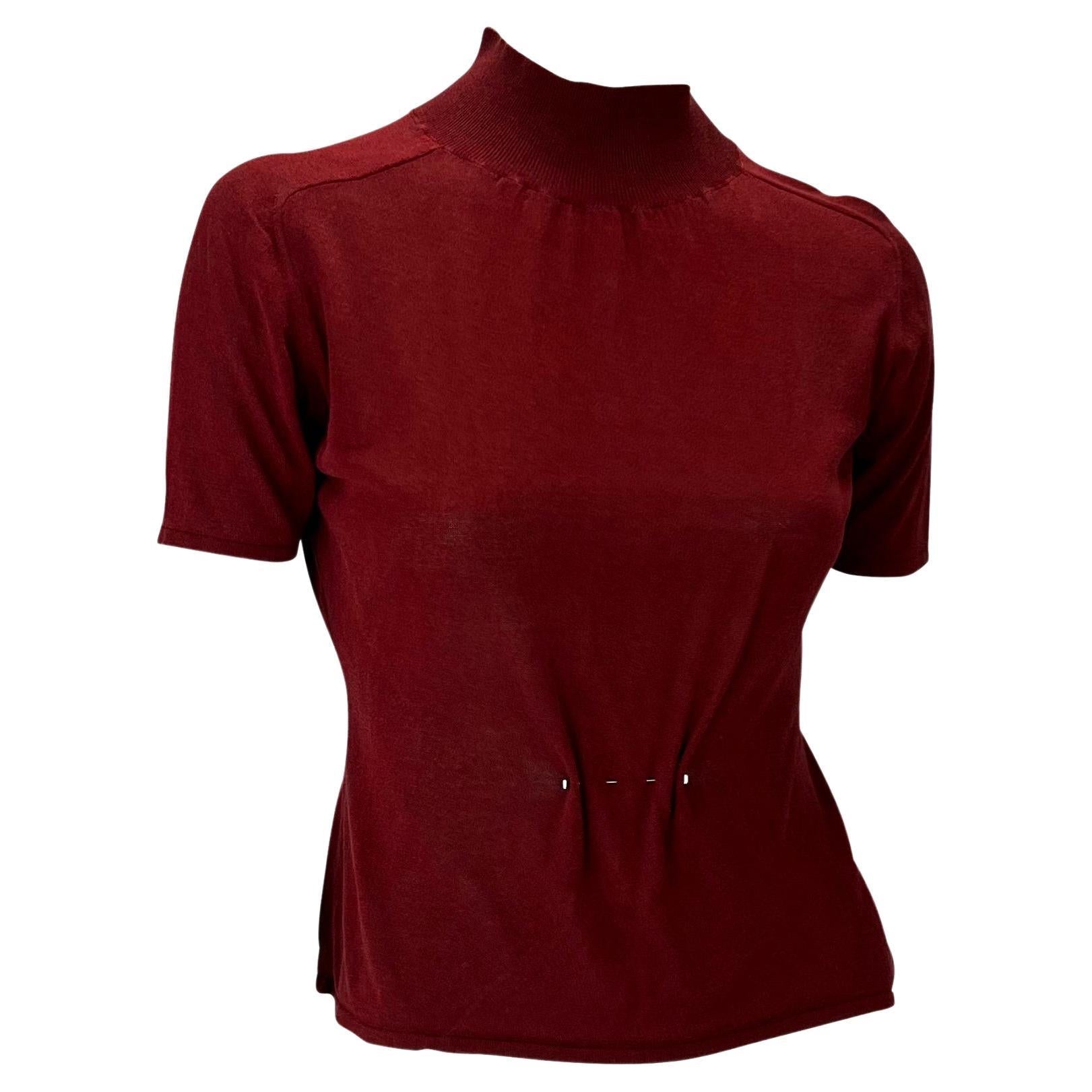 F/W 1999 Gucci by Tom Ford Runway G Pin Sheer Mock Neck Shirt Maroon - RealList