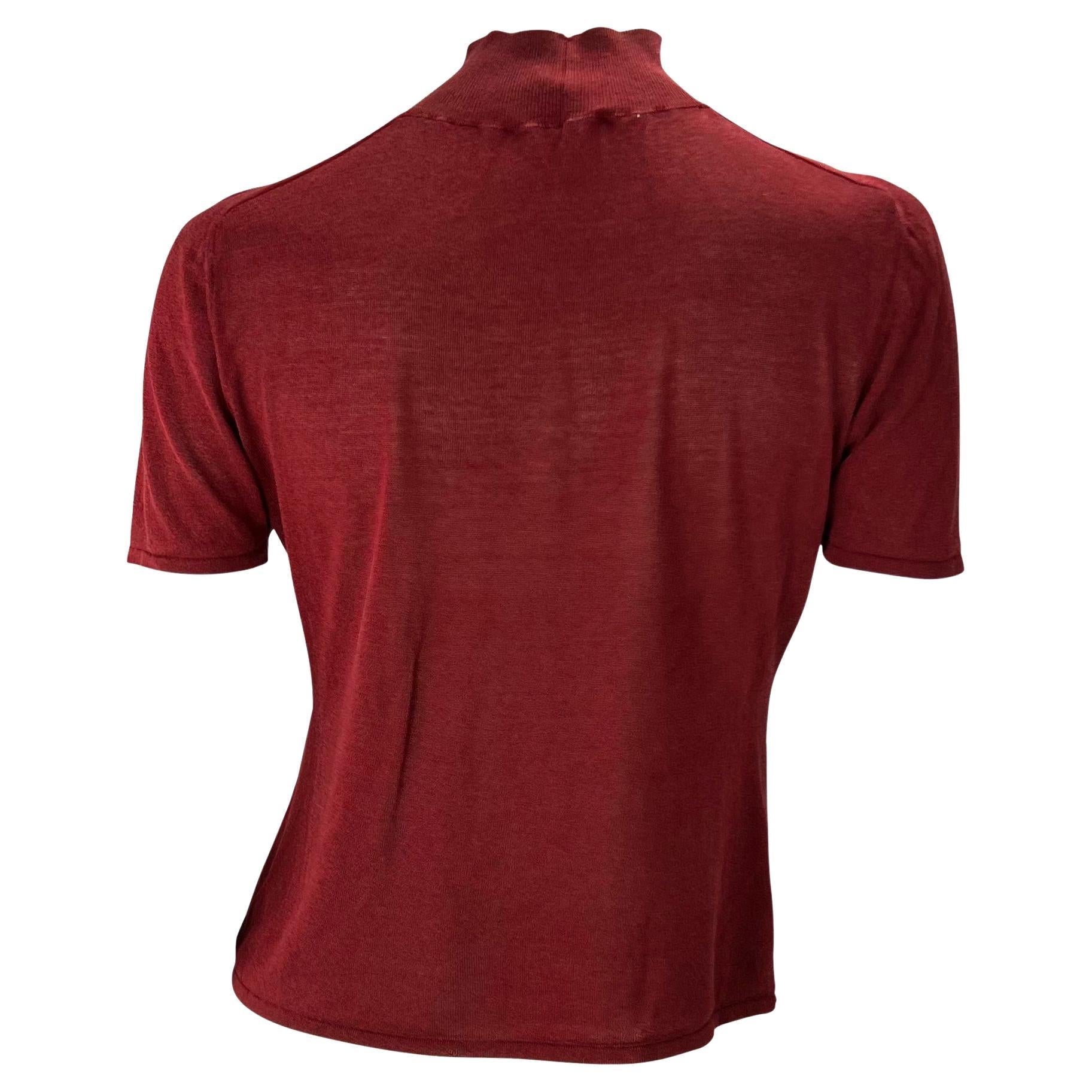 F/W 1999 Gucci by Tom Ford Runway G Pin Sheer Mock Neck Shirt Maroon - RealList