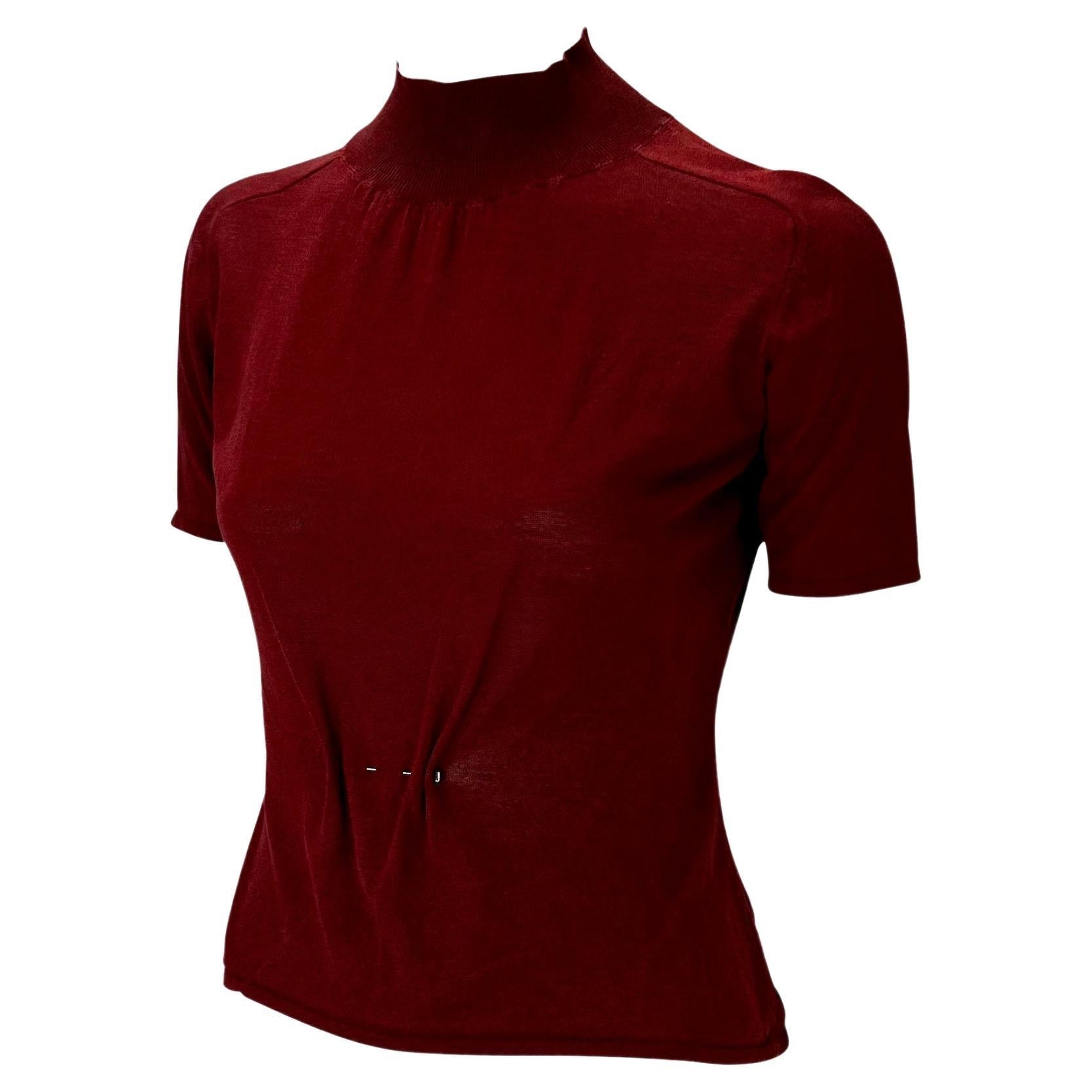 F/W 1999 Gucci by Tom Ford Runway G Pin Sheer Mock Neck Shirt Maroon - RealList