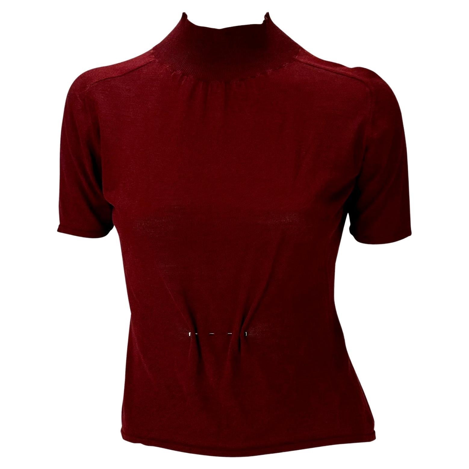 F/W 1999 Gucci by Tom Ford Runway G Pin Sheer Mock Neck Shirt Maroon - RealList