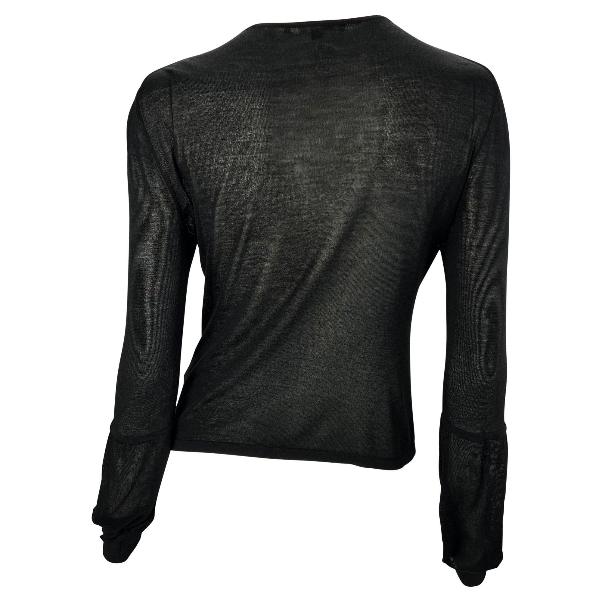 F/W 1999 Gucci by Tom Ford Runway Leather Flower Appliqué Sheer Knit Blouse - RealList