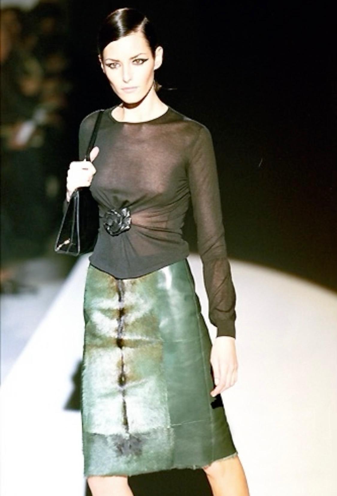 F/W 1999 Gucci by Tom Ford Runway Leather Flower Appliqué Sheer Knit Blouse - RealList