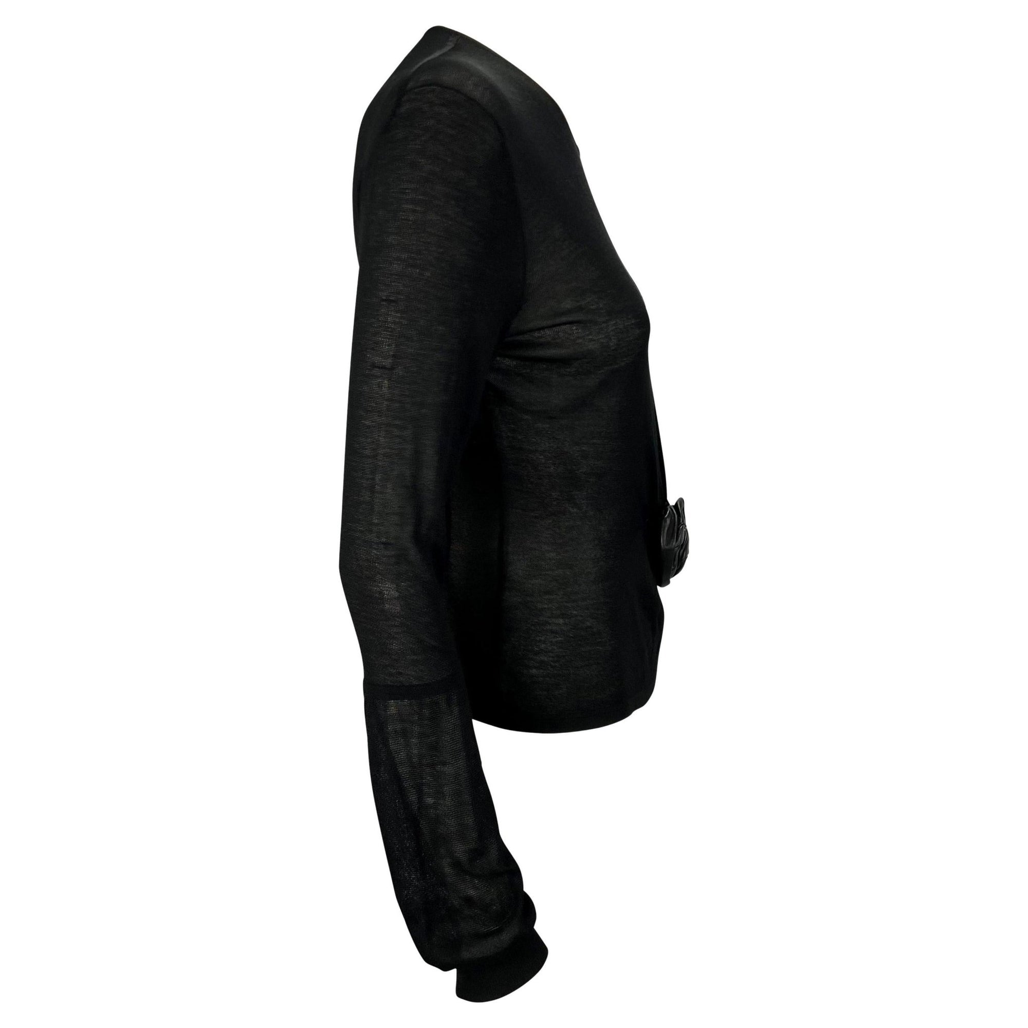 F/W 1999 Gucci by Tom Ford Runway Leather Flower Appliqué Sheer Knit Blouse - RealList