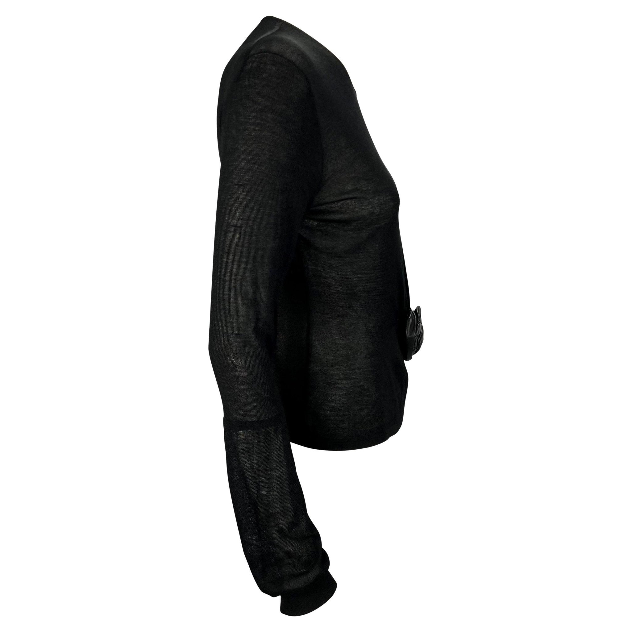 F/W 1999 Gucci by Tom Ford Runway Leather Flower Appliqué Sheer Knit Blouse - RealList