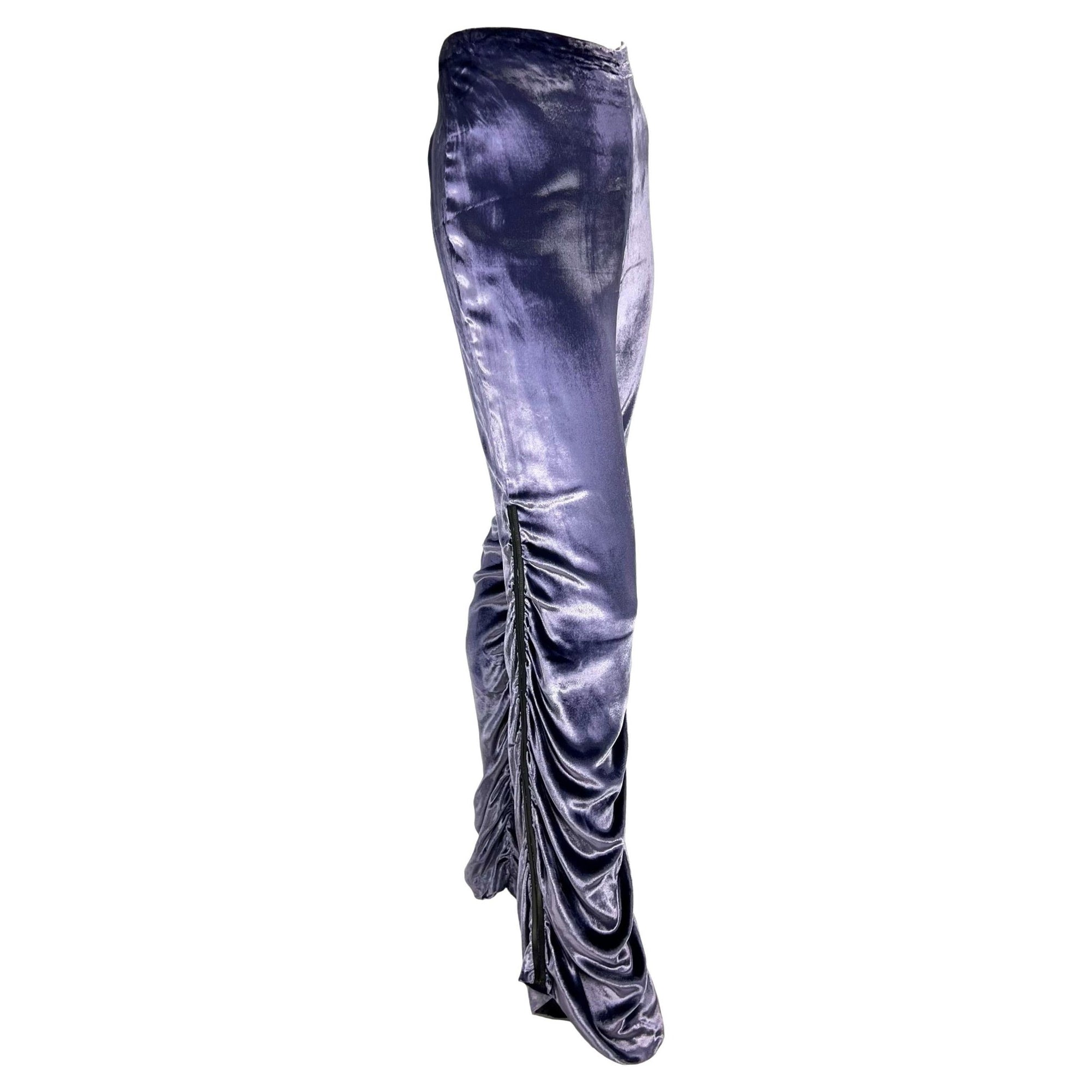 F/W 1999 Gucci by Tom Ford Runway Ruched Lavender Velvet Leather Strip Pants - RealList
