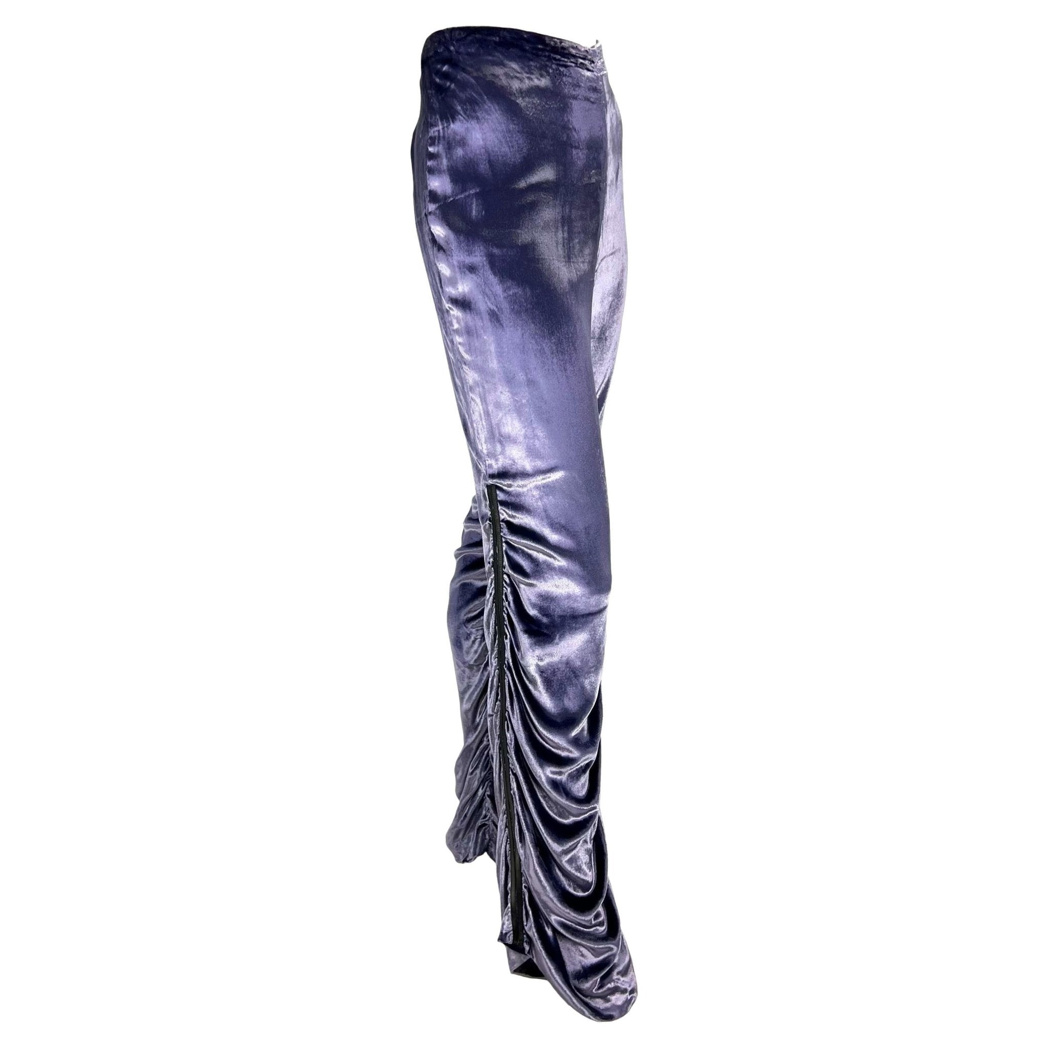 F/W 1999 Gucci by Tom Ford Runway Ruched Lavender Velvet Leather Strip Pants - RealList