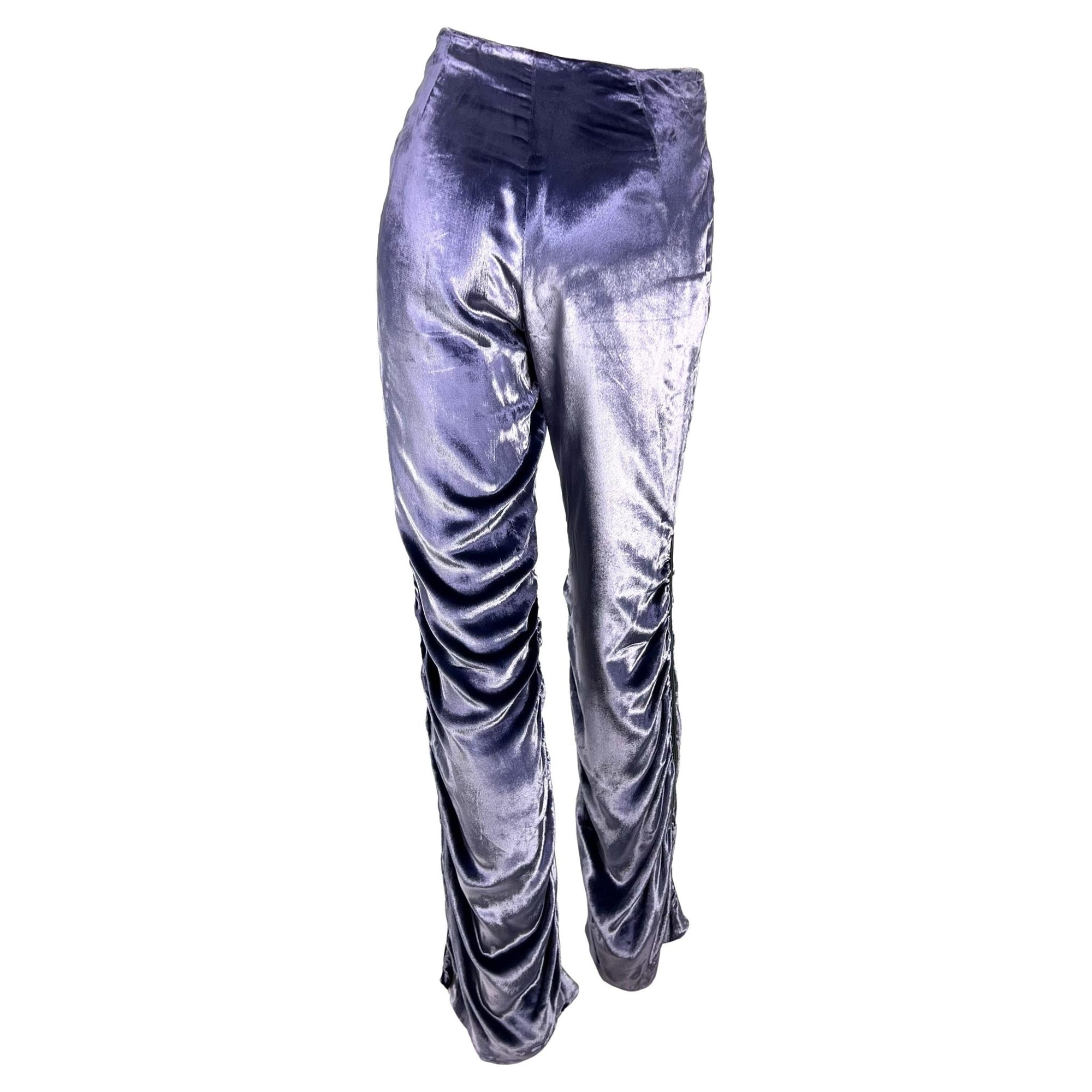 F/W 1999 Gucci by Tom Ford Runway Ruched Lavender Velvet Leather Strip Pants - RealList