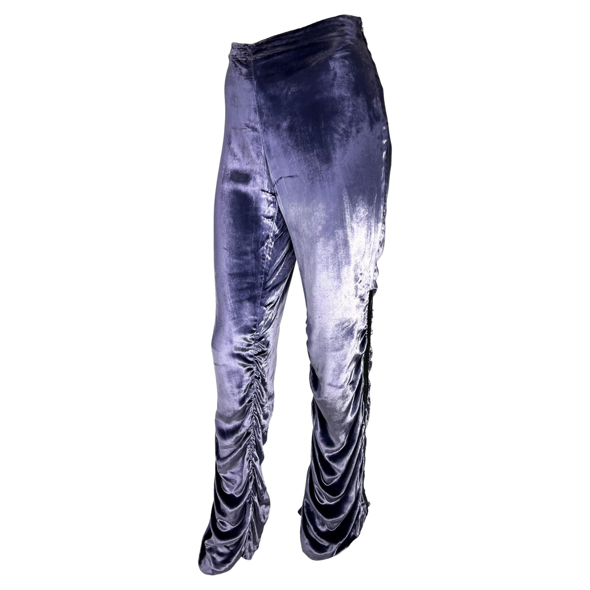 F/W 1999 Gucci by Tom Ford Runway Ruched Lavender Velvet Leather Strip Pants - RealList