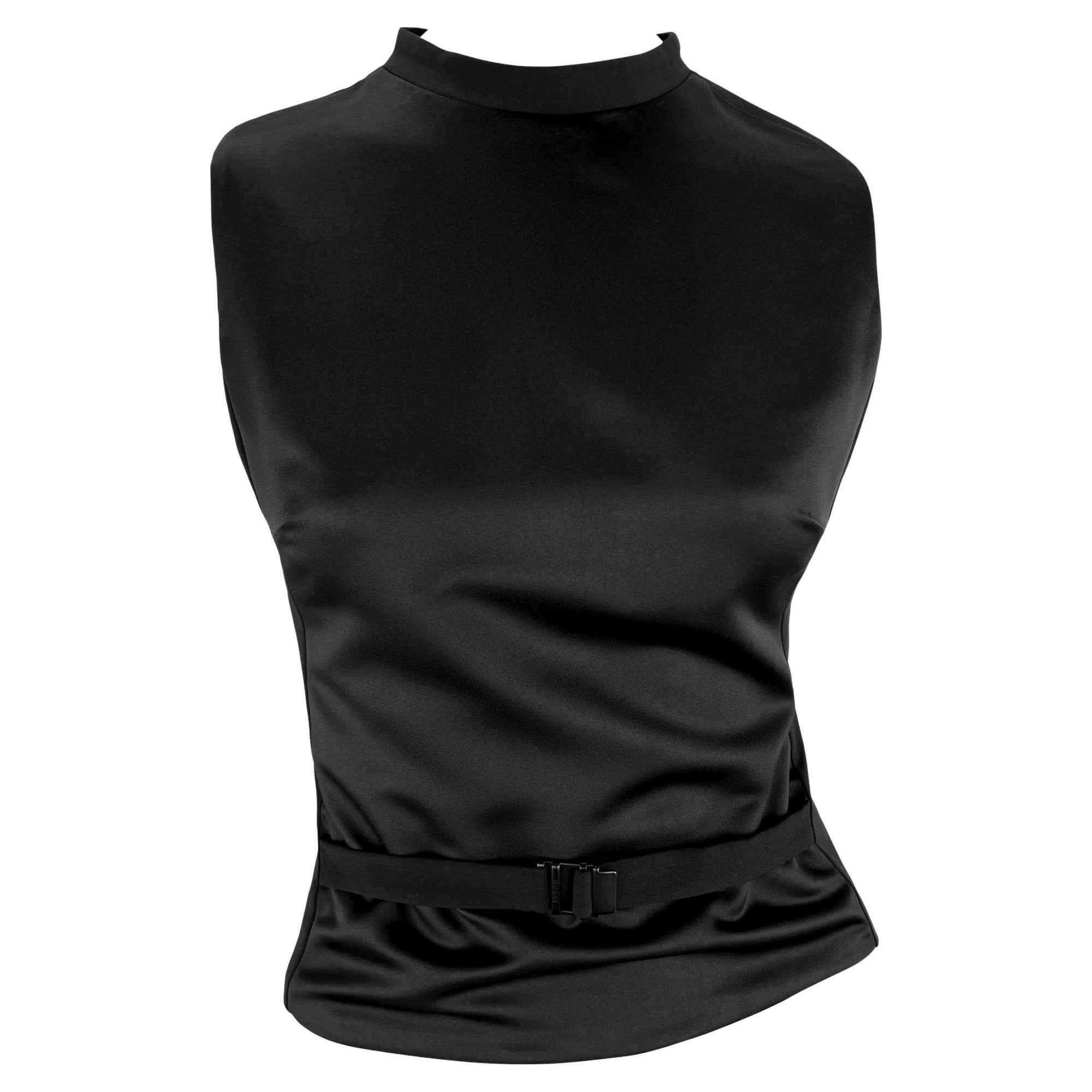 F/W 1999 Gucci by Tom Ford Satin Panel Buckle Front Sleeveless Top Sweater Vest - RealList