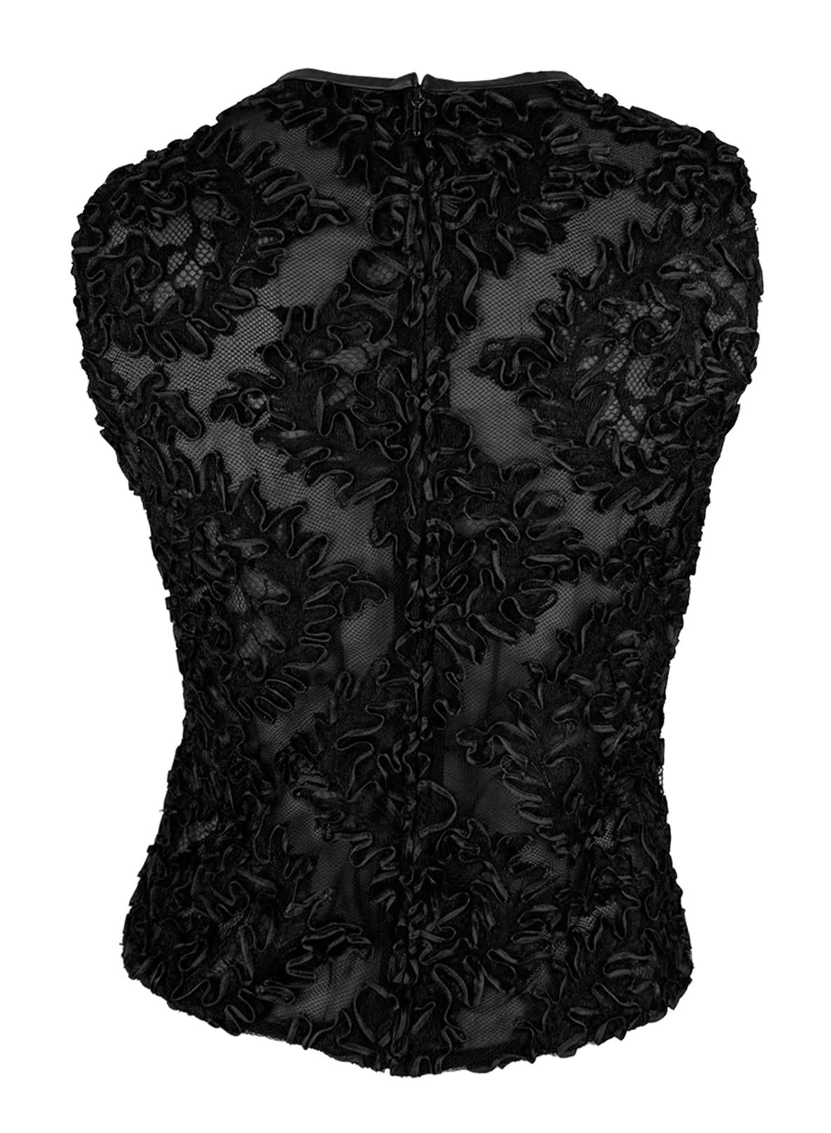 F/W 1999 Gucci by Tom Ford Sheer Black Lace Leather Trim Sleeveless Top - RealList