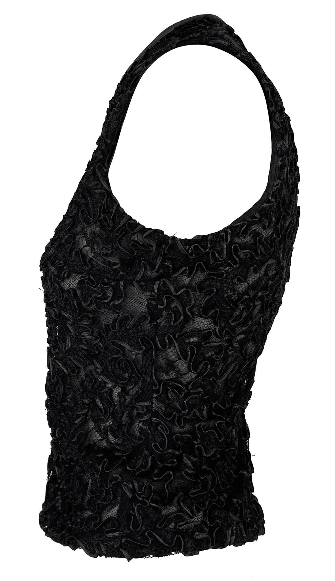 F/W 1999 Gucci by Tom Ford Sheer Black Lace Leather Trim Sleeveless Top - RealList