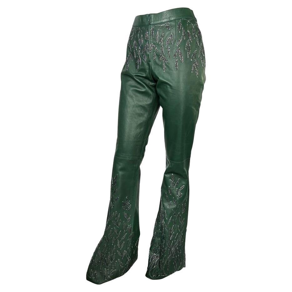 F/W 1999 Gucci Tom Ford Runway Embellished Green Leather Flare Pants Documented - RealList